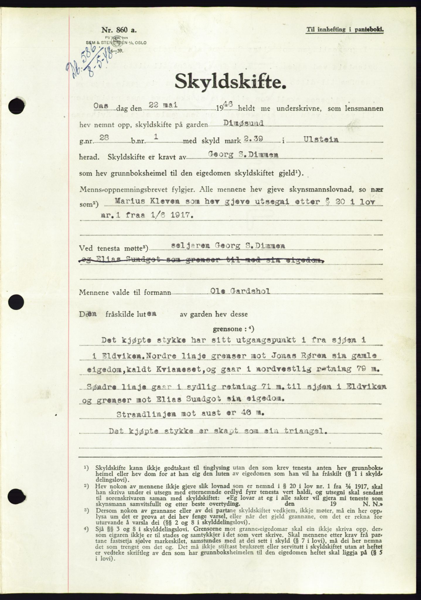 Søre Sunnmøre sorenskriveri, AV/SAT-A-4122/1/2/2C/L0082: Mortgage book no. 8A, 1948-1948, Diary no: : 586/1948