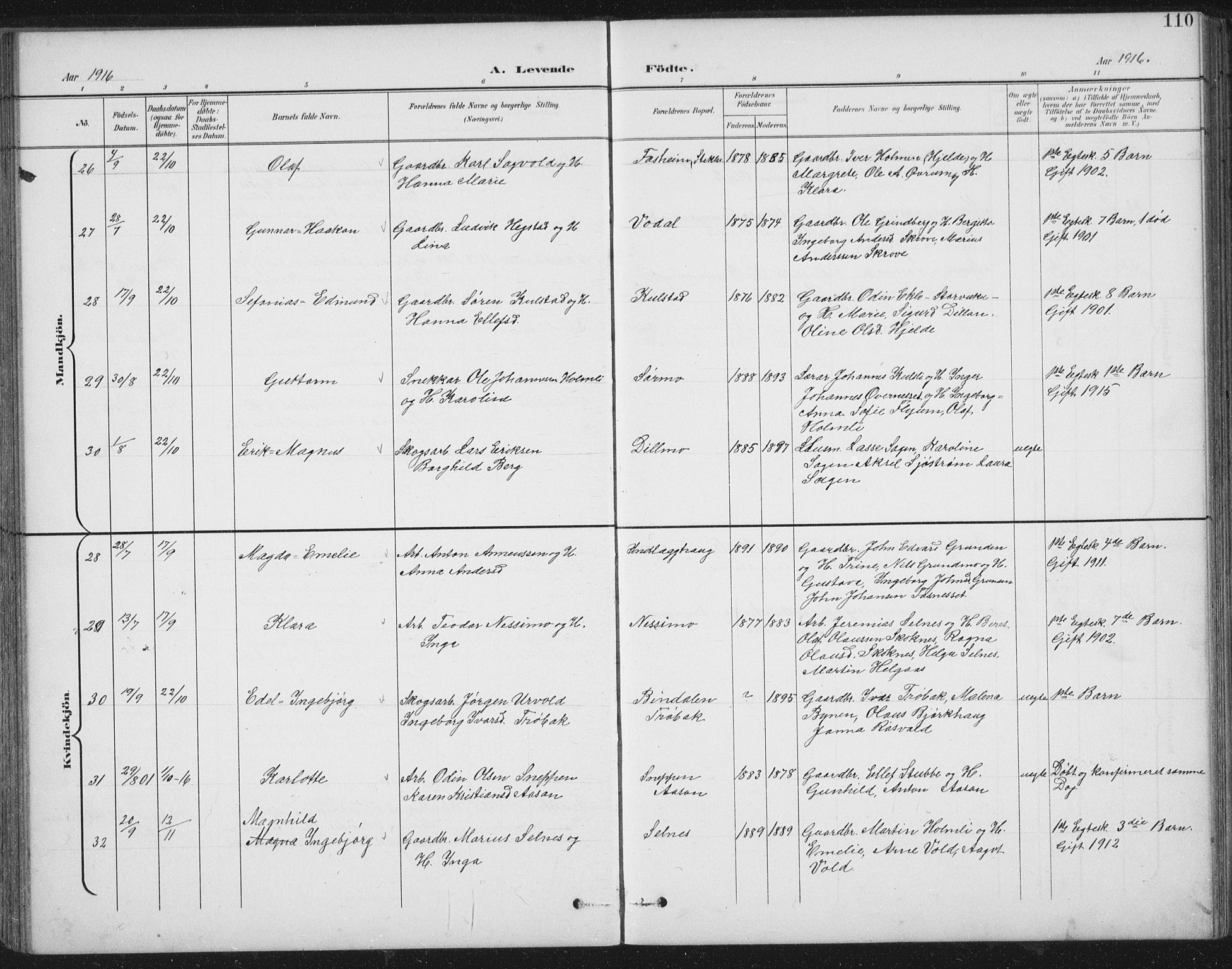 Ministerialprotokoller, klokkerbøker og fødselsregistre - Nord-Trøndelag, AV/SAT-A-1458/724/L0269: Parish register (copy) no. 724C05, 1899-1920, p. 110