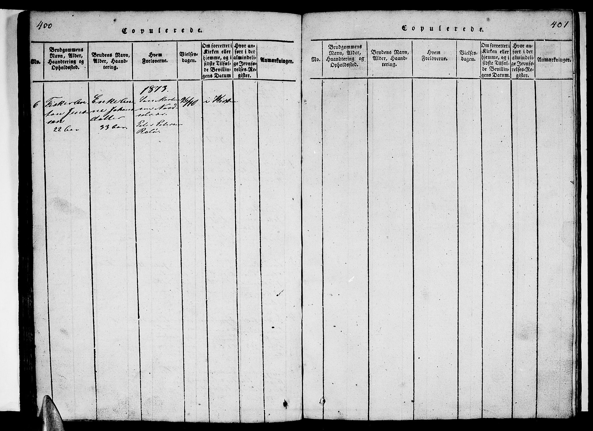 Ministerialprotokoller, klokkerbøker og fødselsregistre - Nordland, AV/SAT-A-1459/840/L0581: Parish register (copy) no. 840C01, 1820-1873, p. 400-401