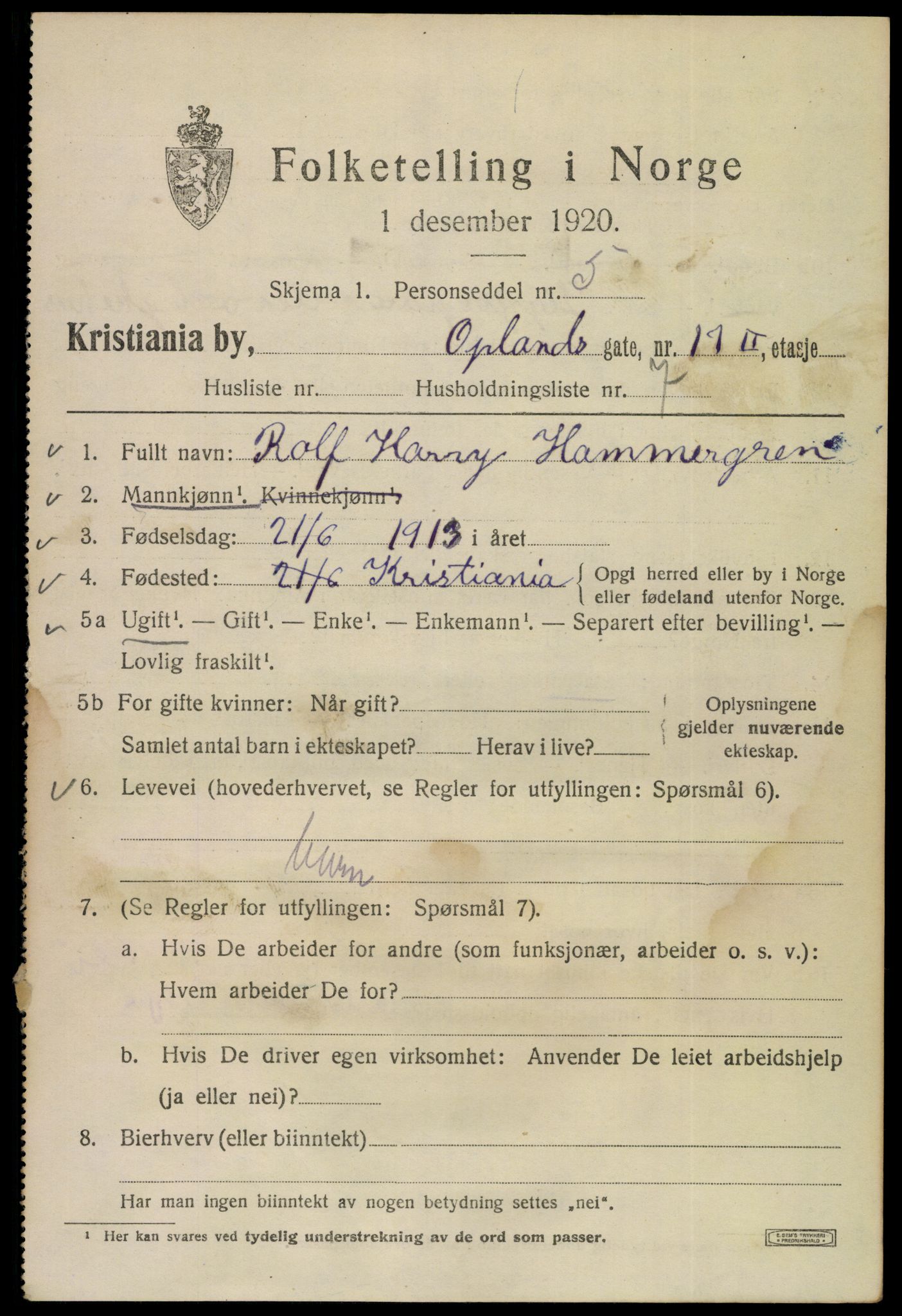 SAO, 1920 census for Kristiania, 1920, p. 434823