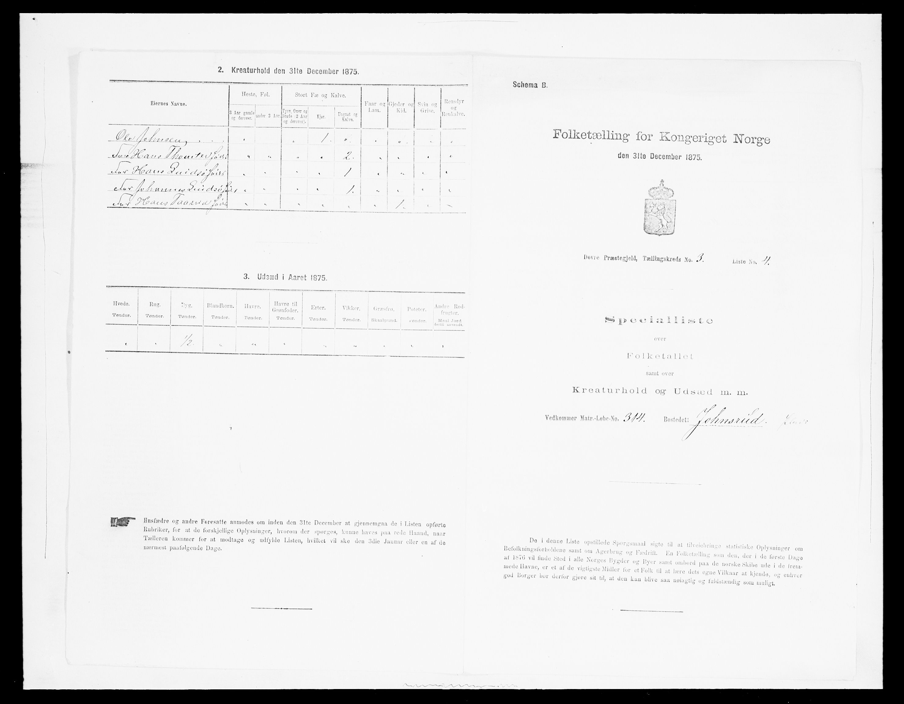 SAH, 1875 census for 0511P Dovre, 1875, p. 464