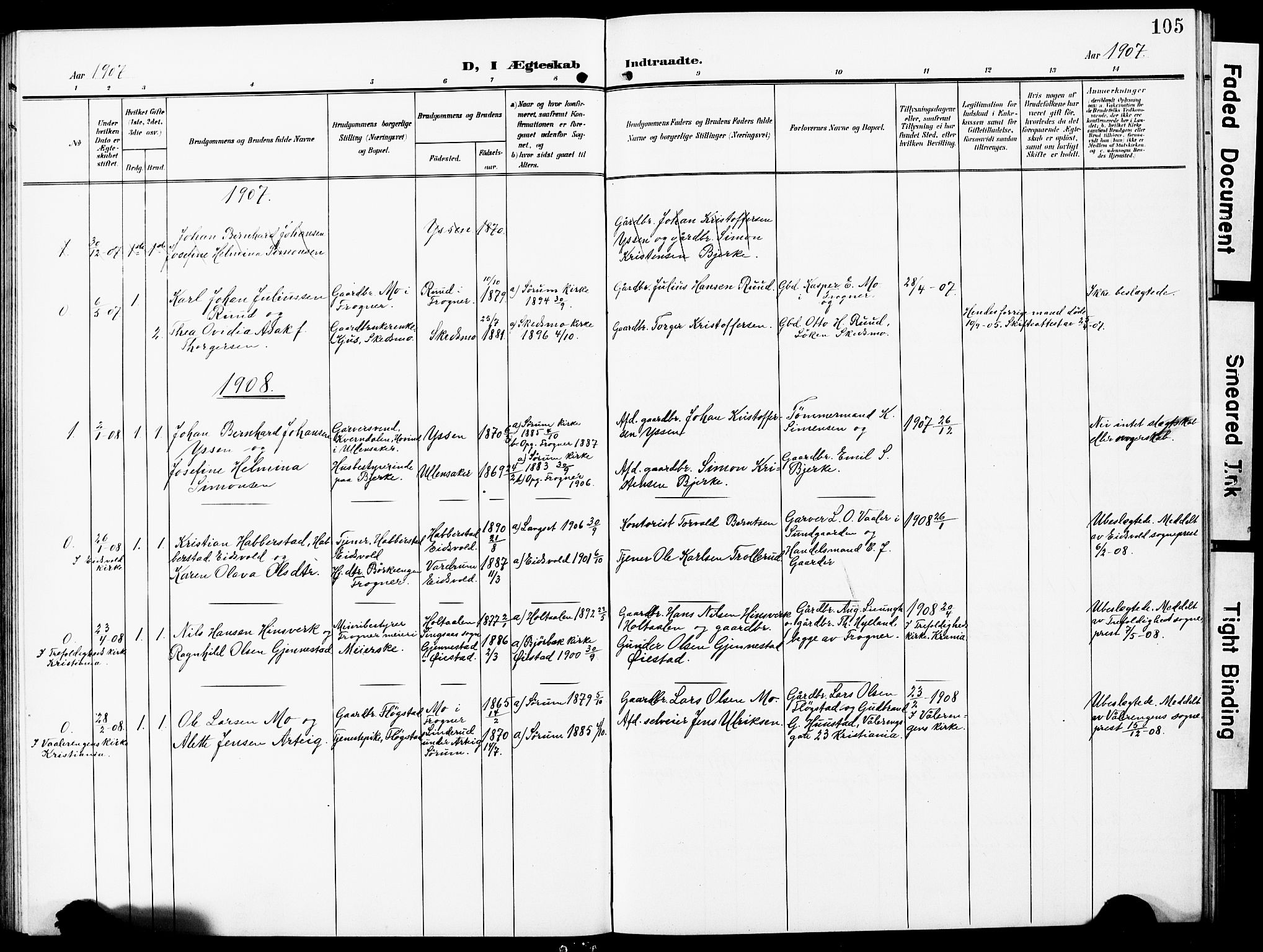 Sørum prestekontor Kirkebøker, SAO/A-10303/G/Gb/L0001: Parish register (copy) no. II 1, 1907-1929, p. 105