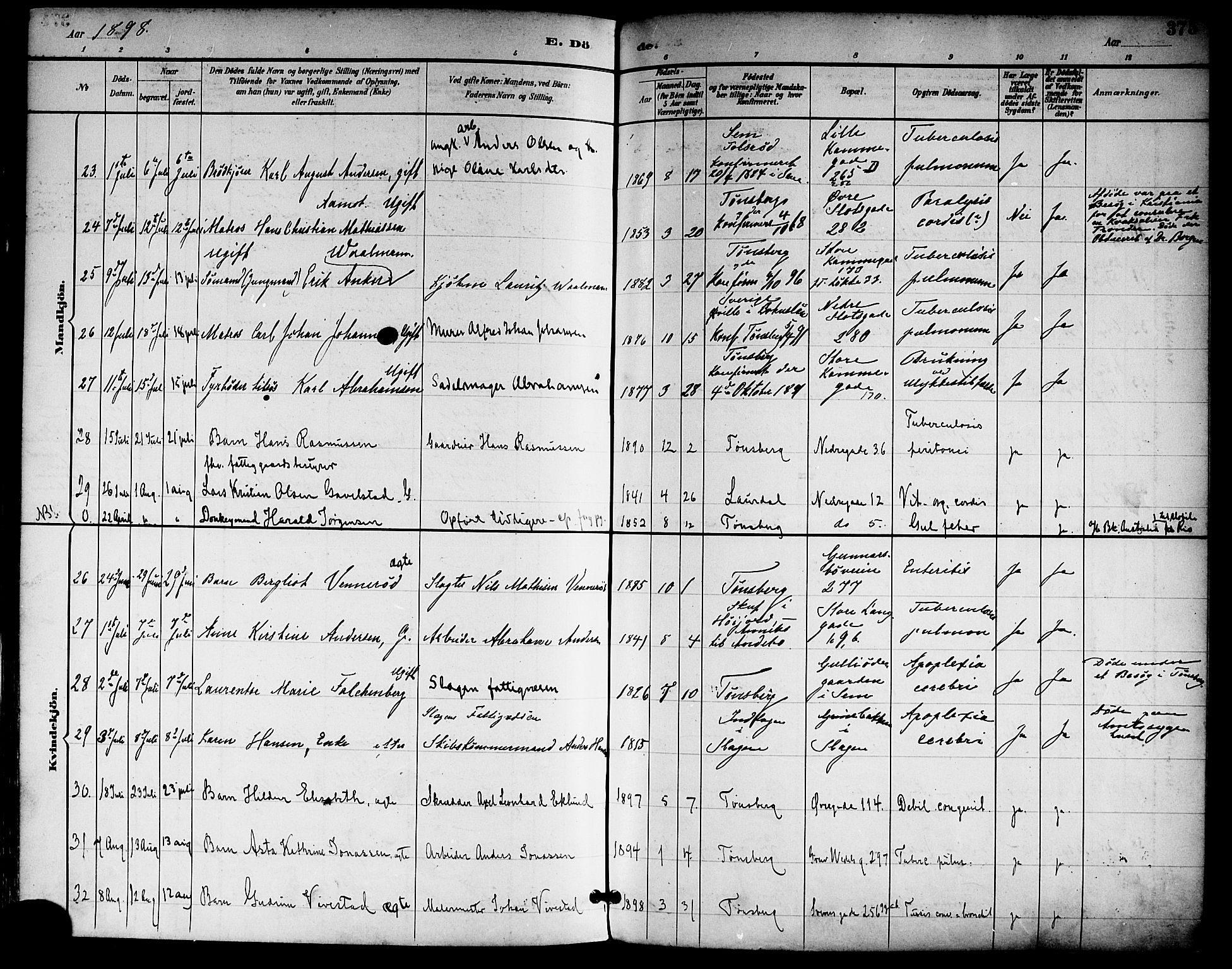 Tønsberg kirkebøker, AV/SAKO-A-330/F/Fa/L0012: Parish register (official) no. I 12, 1891-1899, p. 375