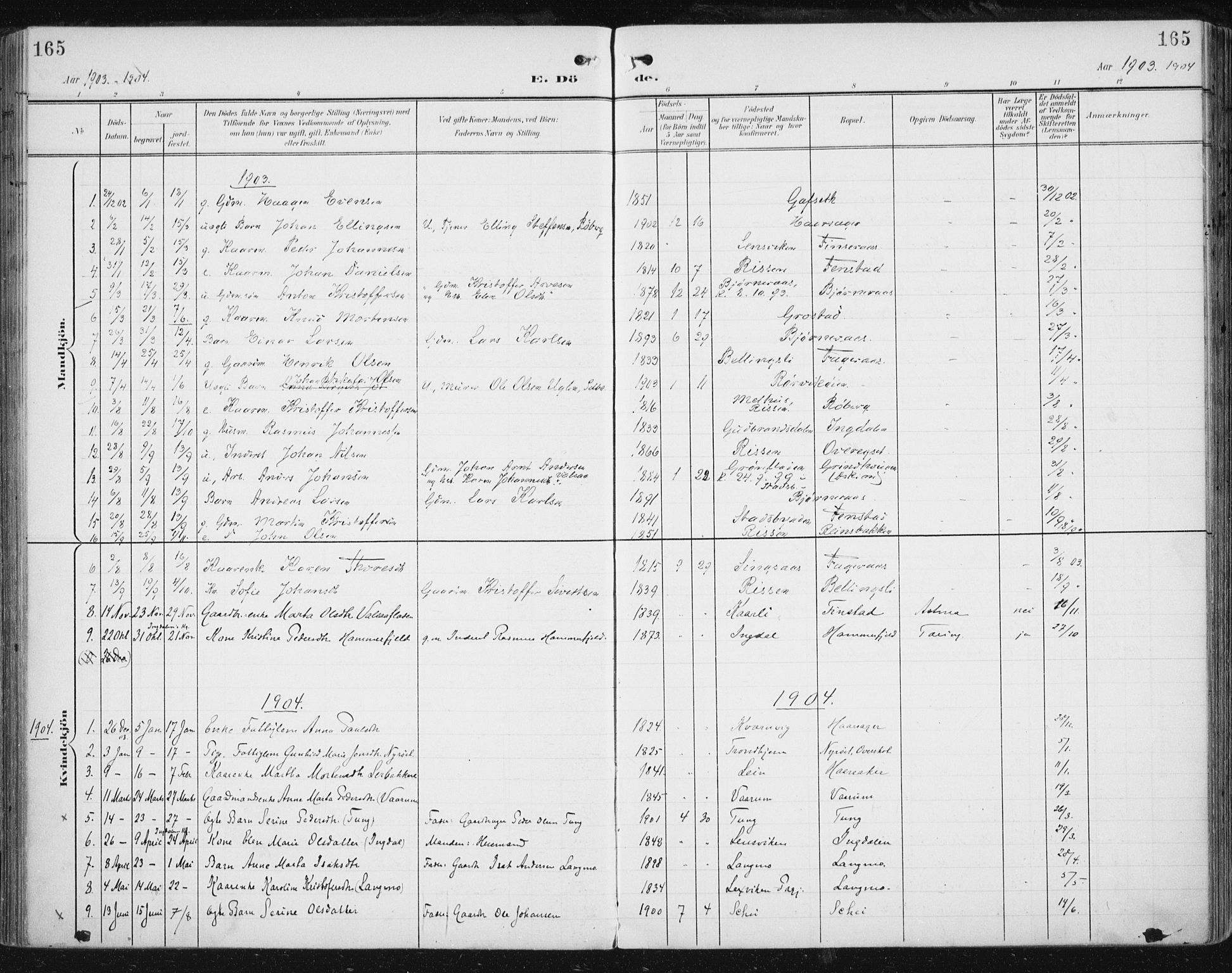 Ministerialprotokoller, klokkerbøker og fødselsregistre - Sør-Trøndelag, SAT/A-1456/646/L0616: Parish register (official) no. 646A14, 1900-1918, p. 165