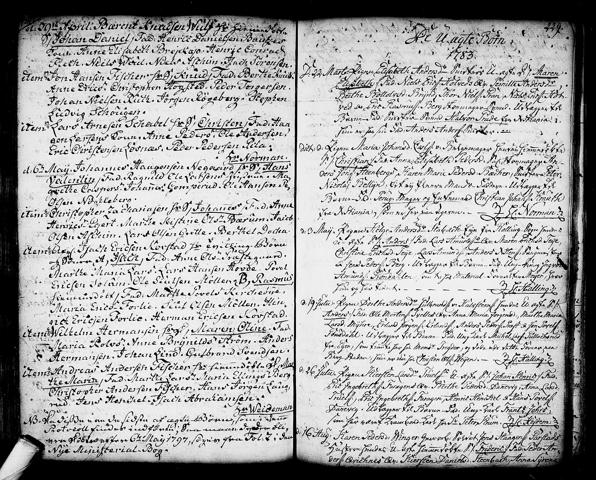 Kongsberg kirkebøker, SAKO/A-22/F/Fa/L0006: Parish register (official) no. I 6, 1783-1797, p. 229