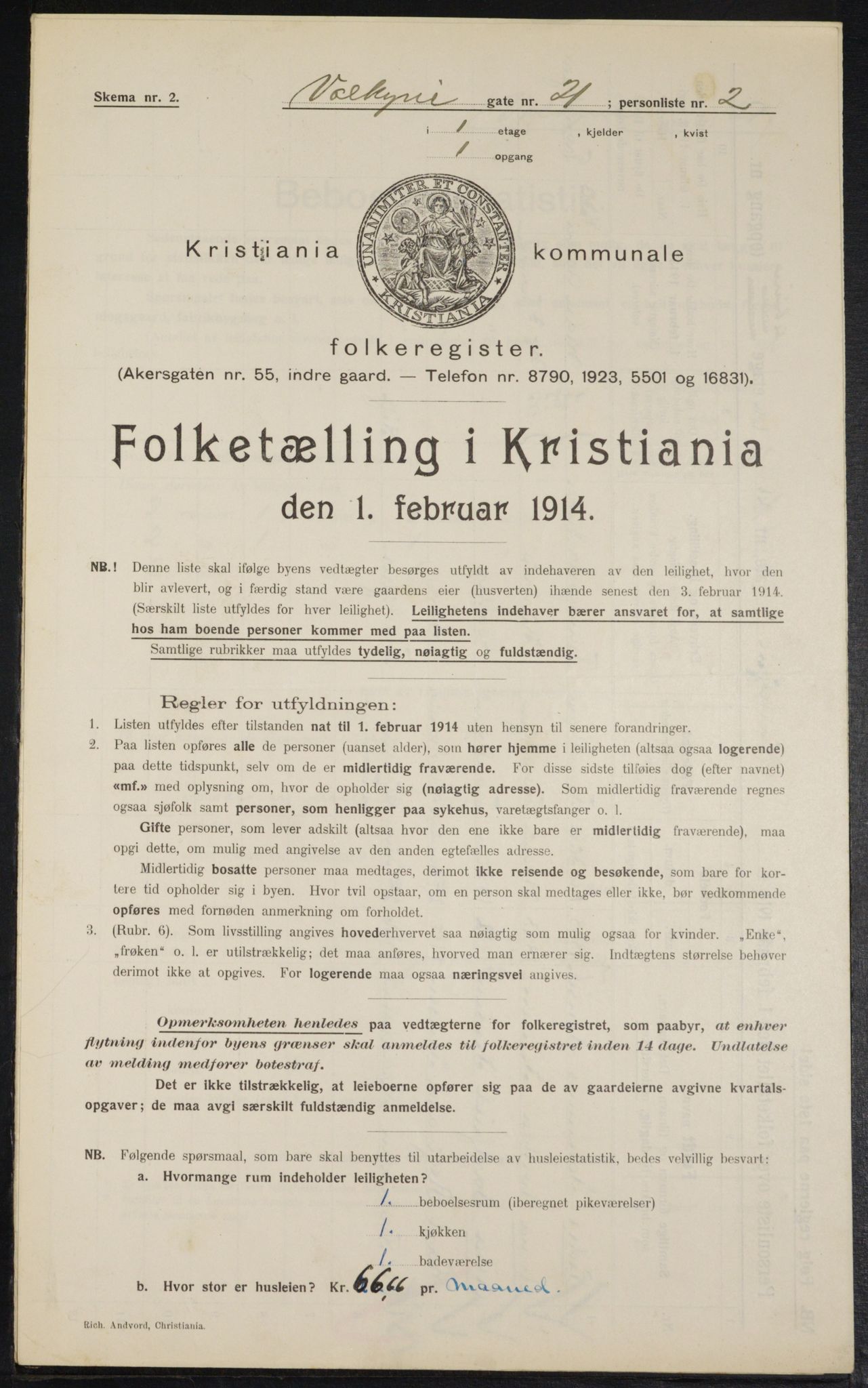 OBA, Municipal Census 1914 for Kristiania, 1914, p. 122915