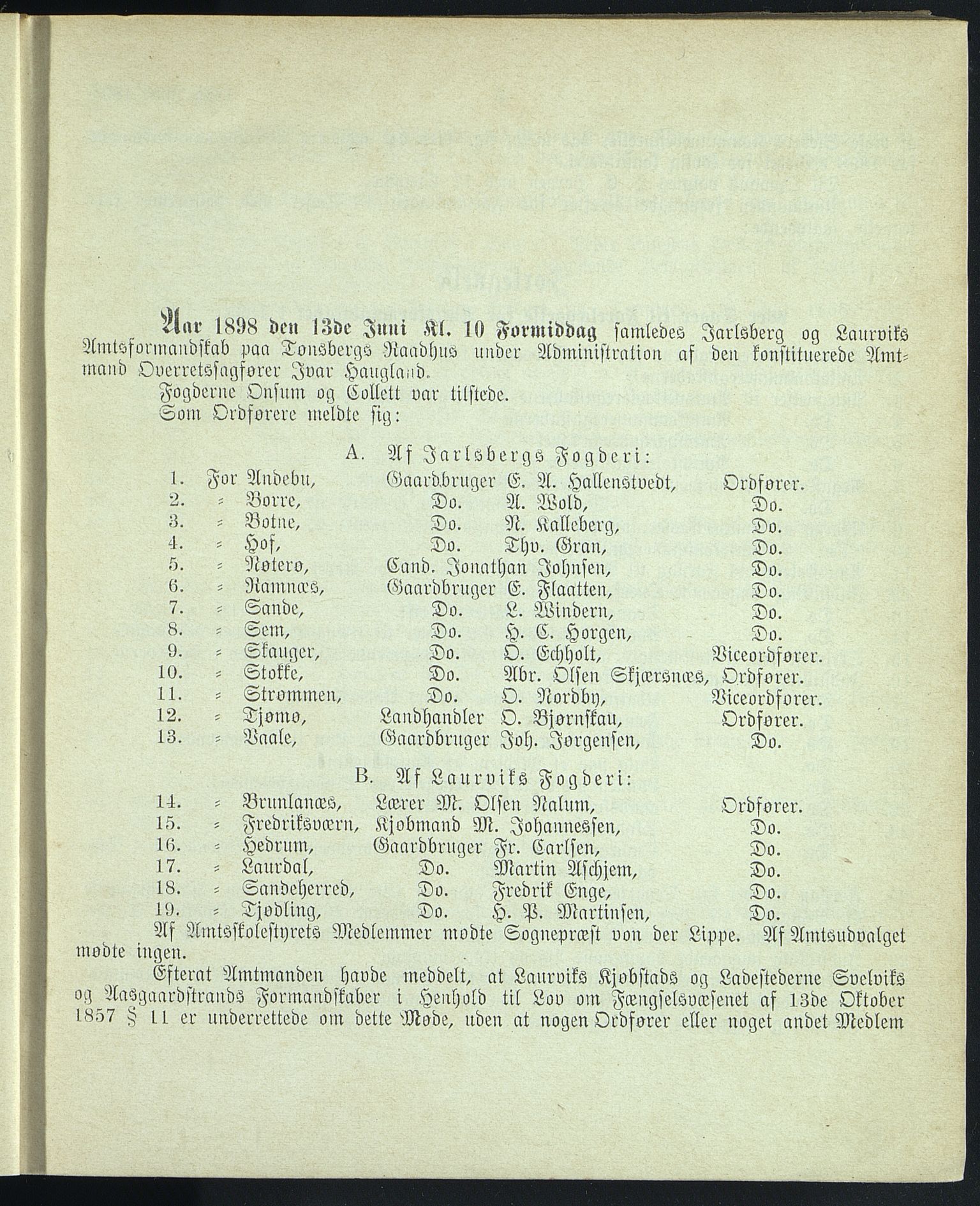 Vestfold fylkeskommune. Fylkestinget, VEMU/A-1315/A/Ab/Abb/L0045: Fylkestingsforhandlinger, 1898