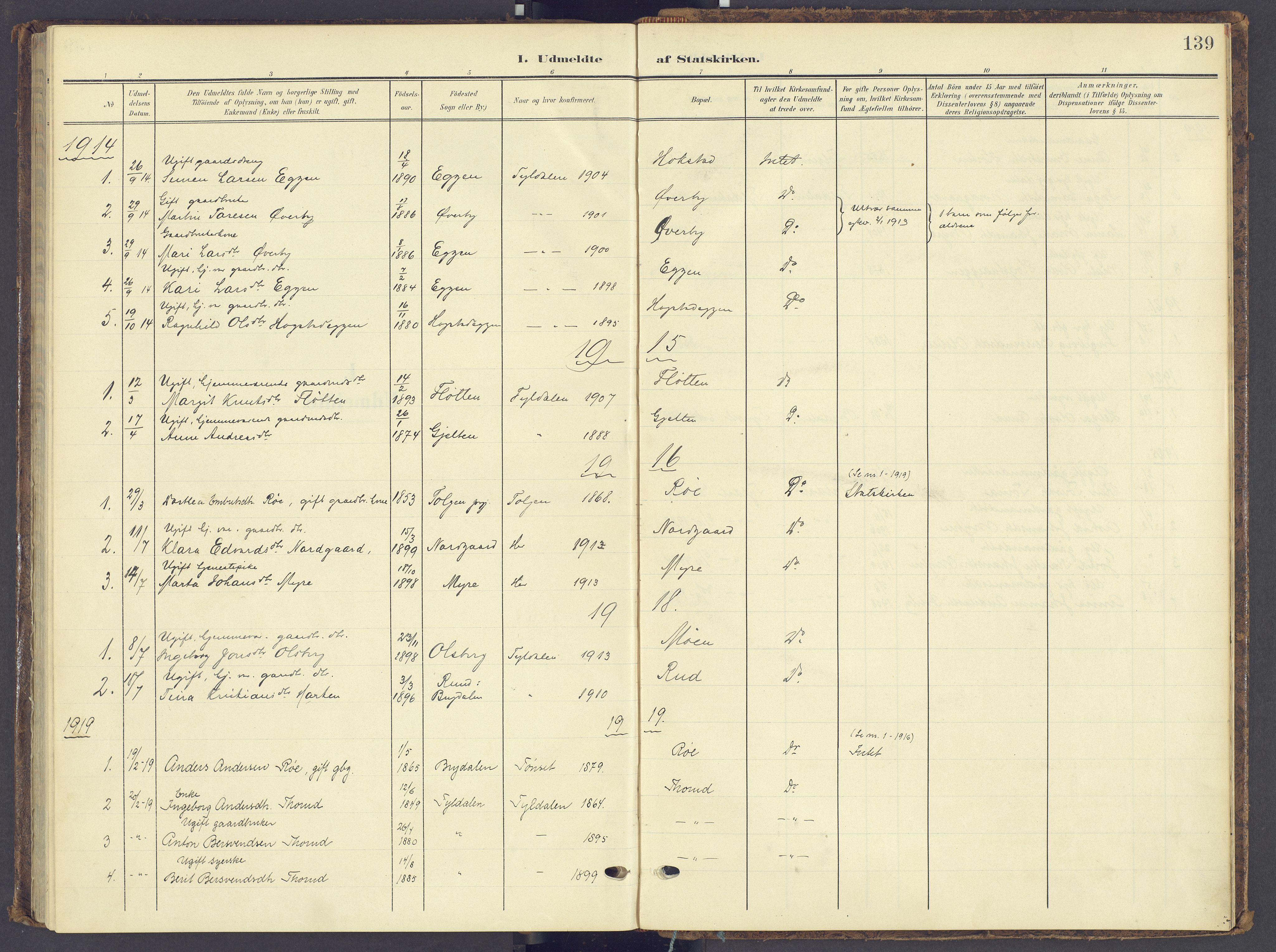 Tynset prestekontor, SAH/PREST-058/H/Ha/Haa/L0028: Parish register (official) no. 28, 1902-1929, p. 139