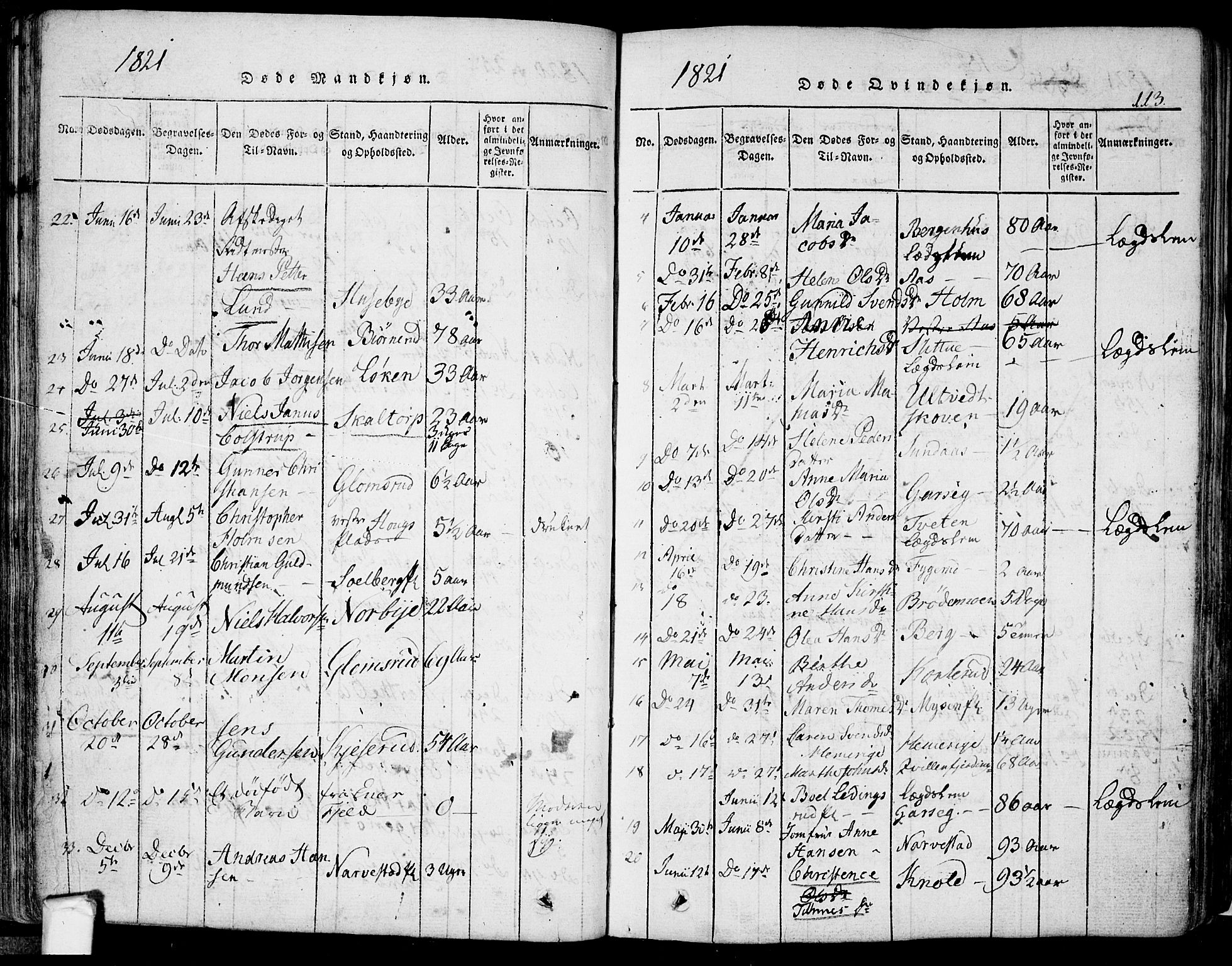 Eidsberg prestekontor Kirkebøker, AV/SAO-A-10905/F/Fa/L0007: Parish register (official) no. I 7, 1814-1832, p. 113