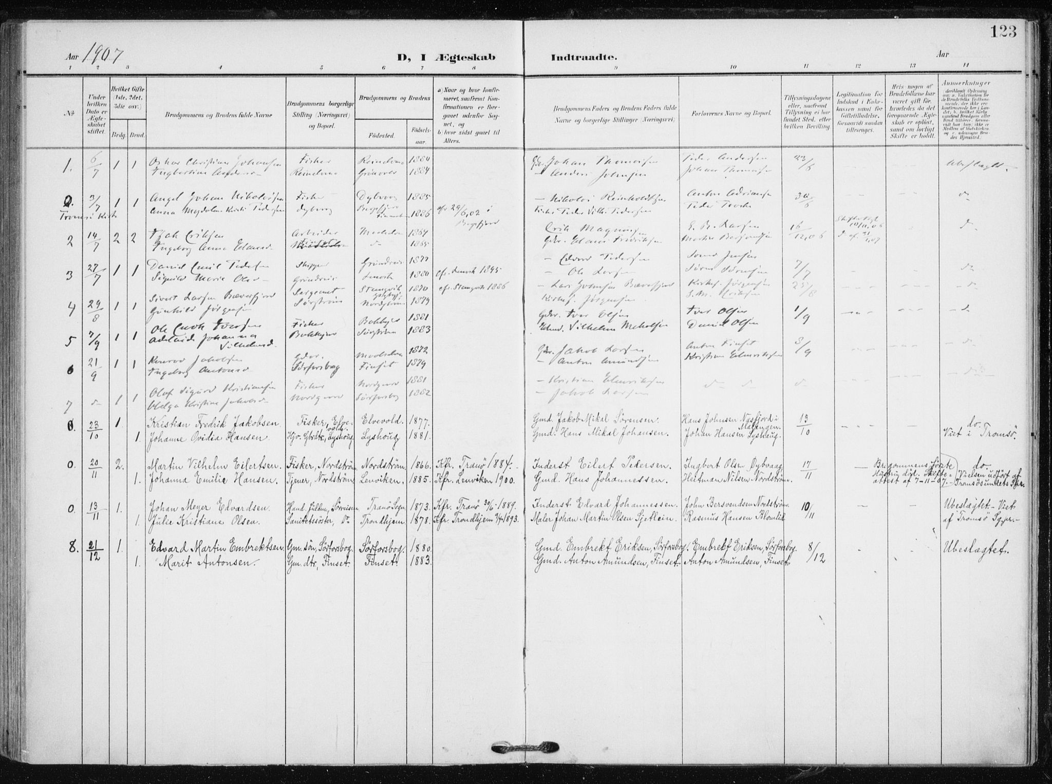 Tranøy sokneprestkontor, SATØ/S-1313/I/Ia/Iaa/L0012kirke: Parish register (official) no. 12, 1905-1918, p. 123