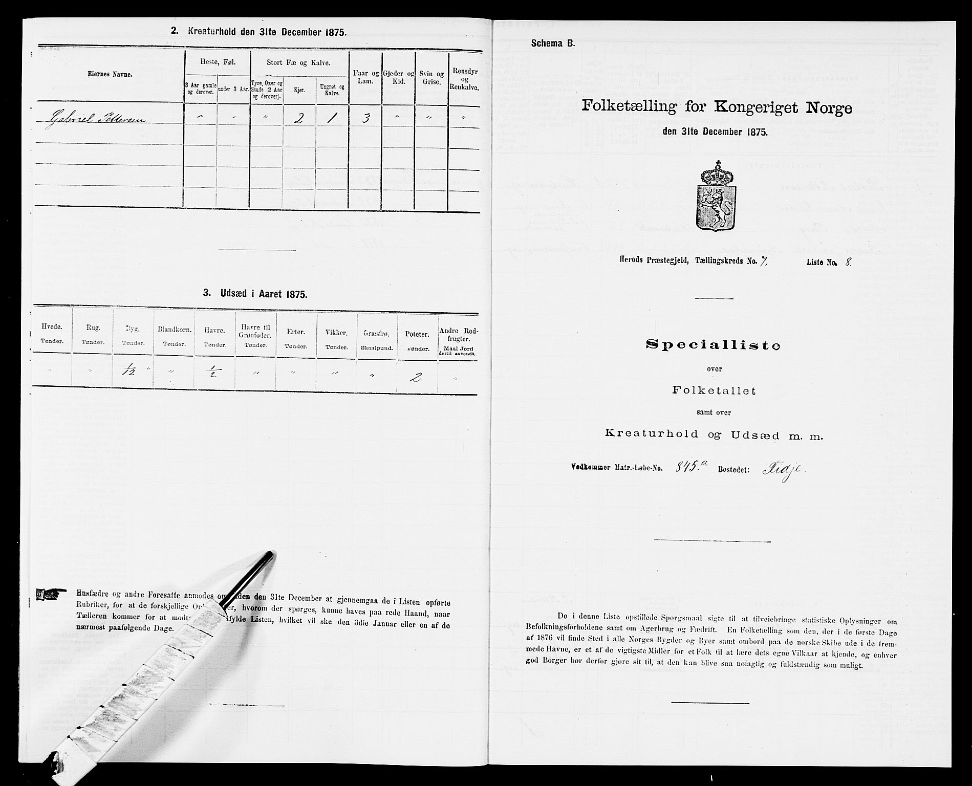 SAK, 1875 census for 1039P Herad, 1875, p. 848