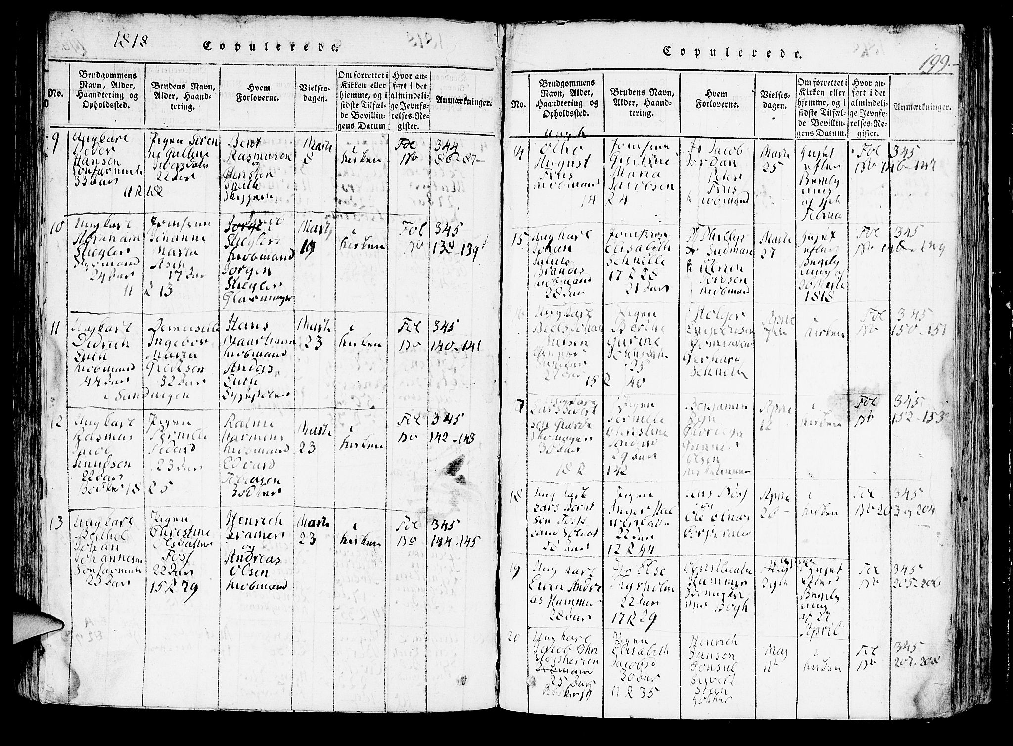 Domkirken sokneprestembete, AV/SAB-A-74801/H/Hab/L0001: Parish register (copy) no. A 1, 1816-1821, p. 199