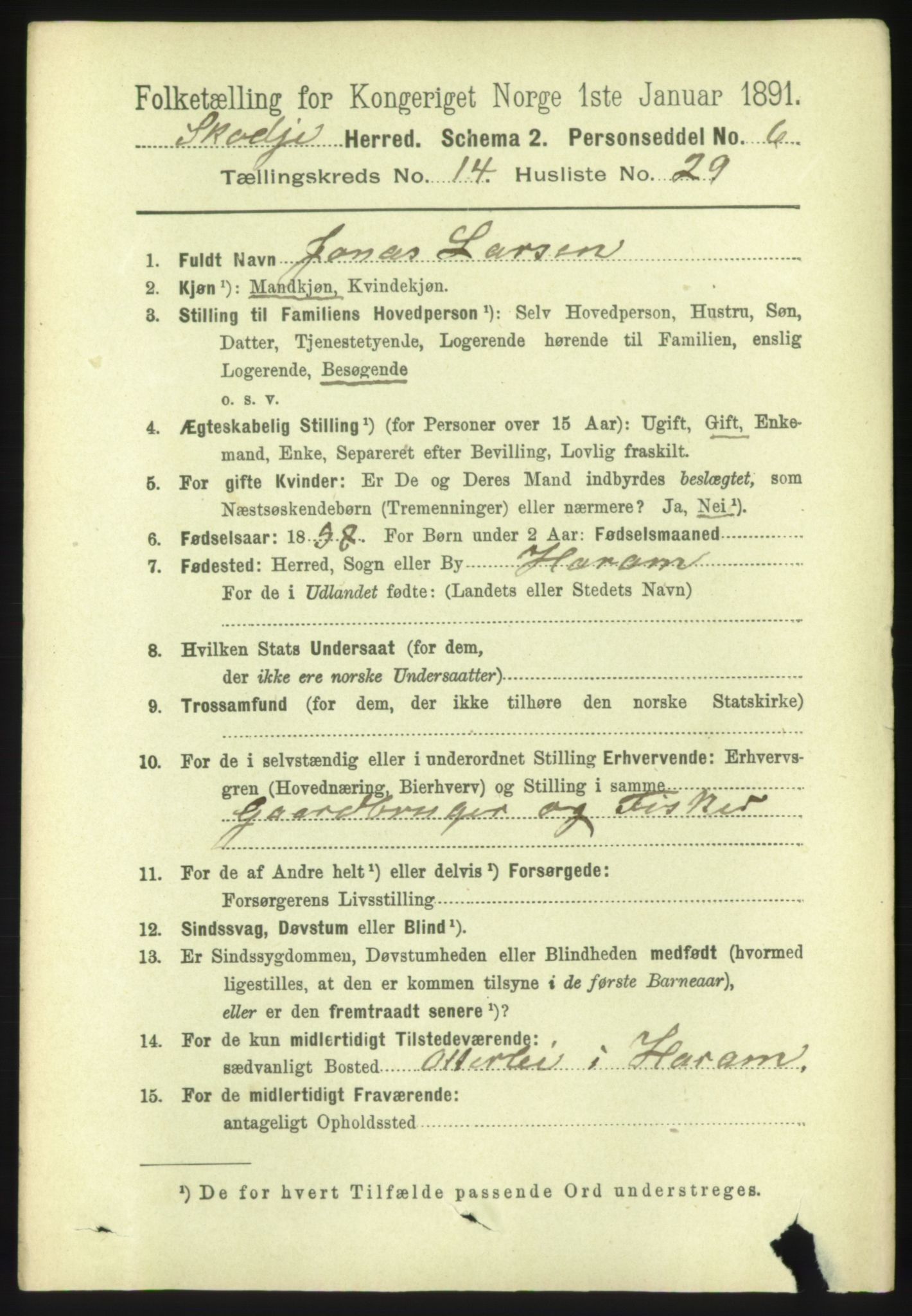 RA, 1891 census for 1529 Skodje, 1891, p. 3182