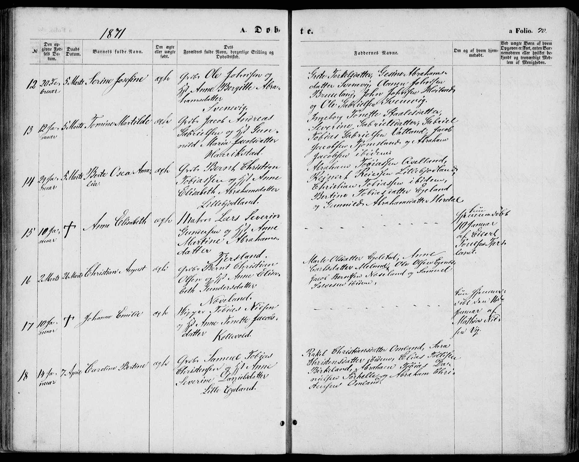 Lyngdal sokneprestkontor, AV/SAK-1111-0029/F/Fa/Fac/L0010: Parish register (official) no. A 10, 1865-1878, p. 70