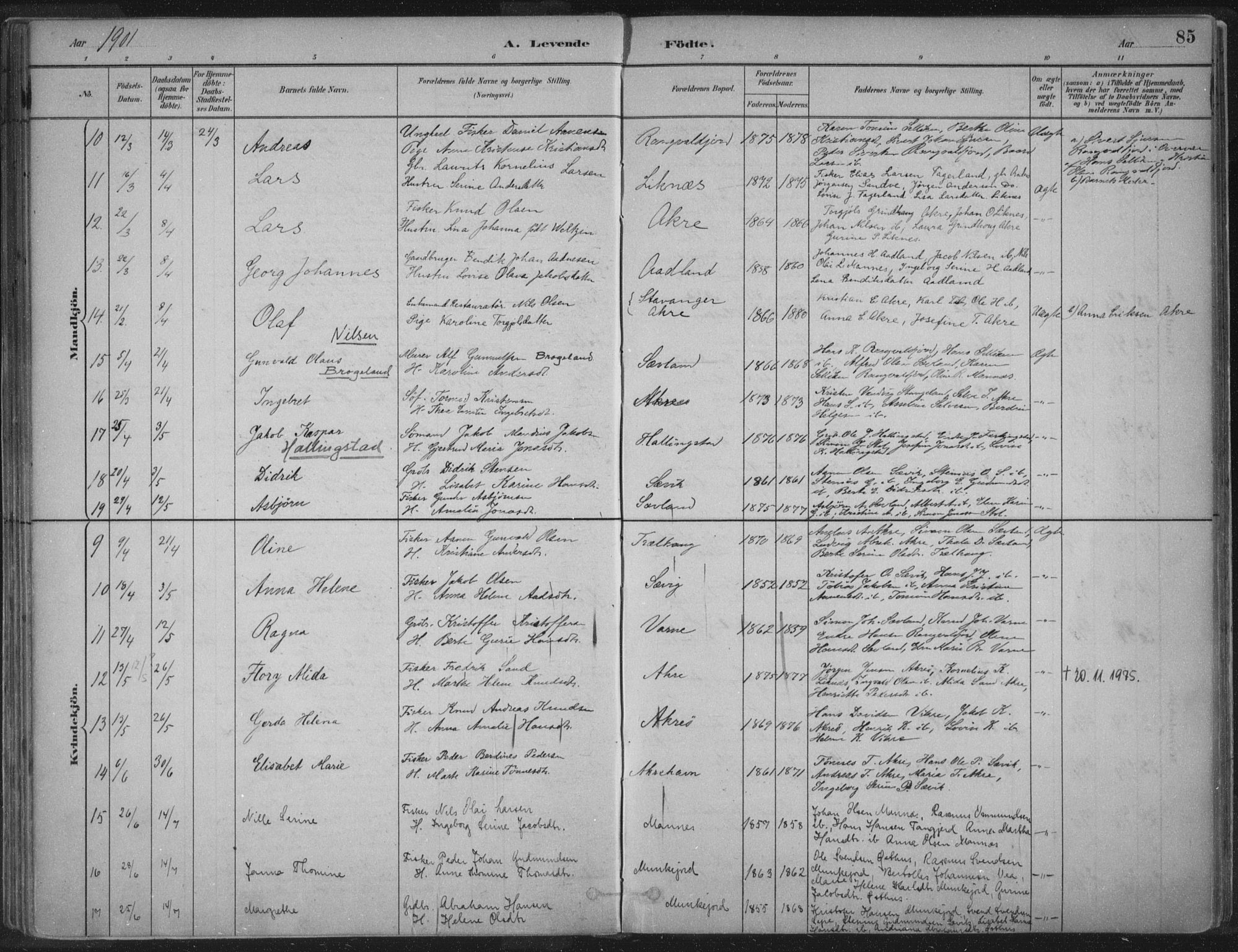 Kopervik sokneprestkontor, SAST/A-101850/H/Ha/Haa/L0004: Parish register (official) no. A 4, 1882-1905, p. 85