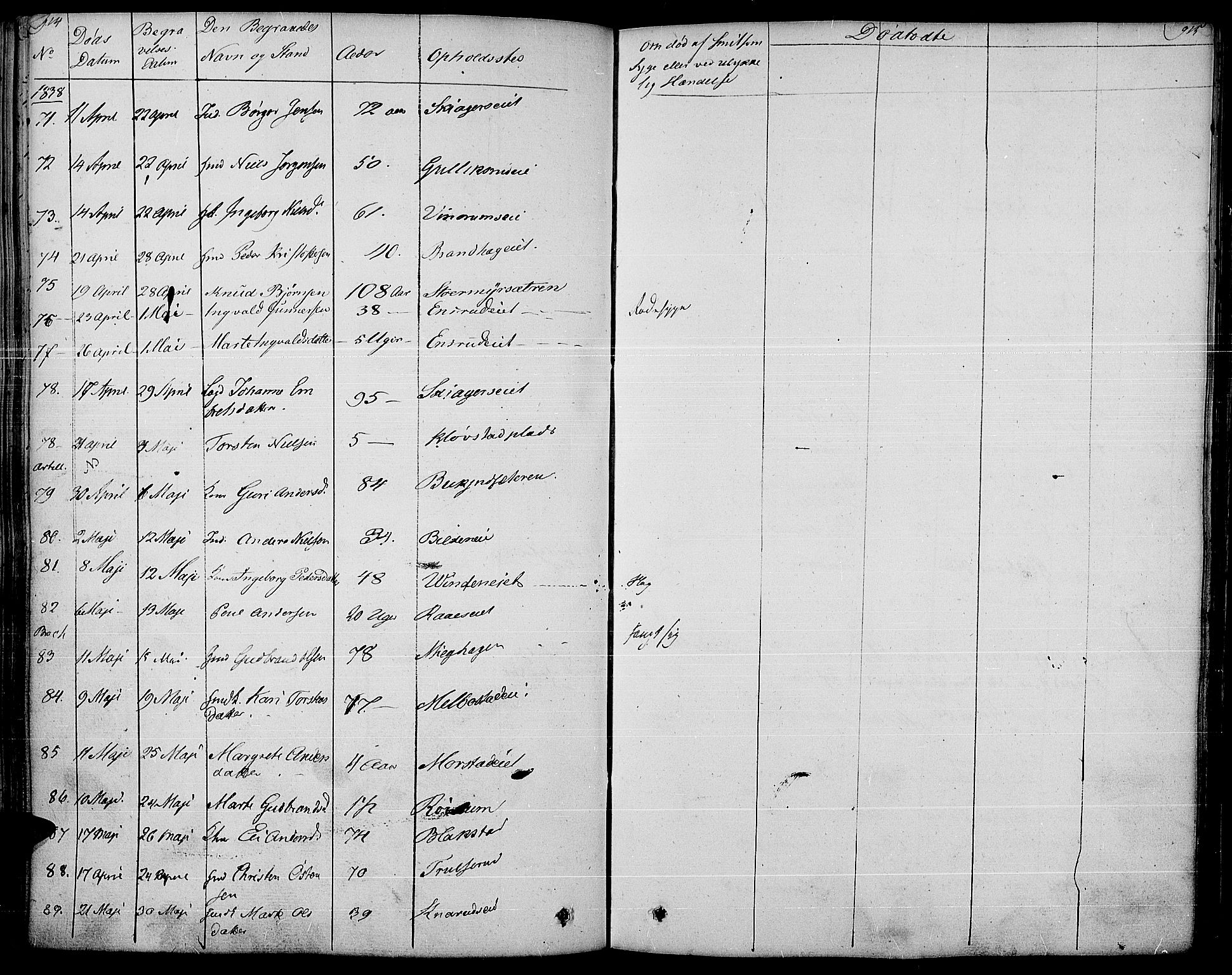 Gran prestekontor, AV/SAH-PREST-112/H/Ha/Haa/L0010: Parish register (official) no. 10, 1824-1842, p. 914-915