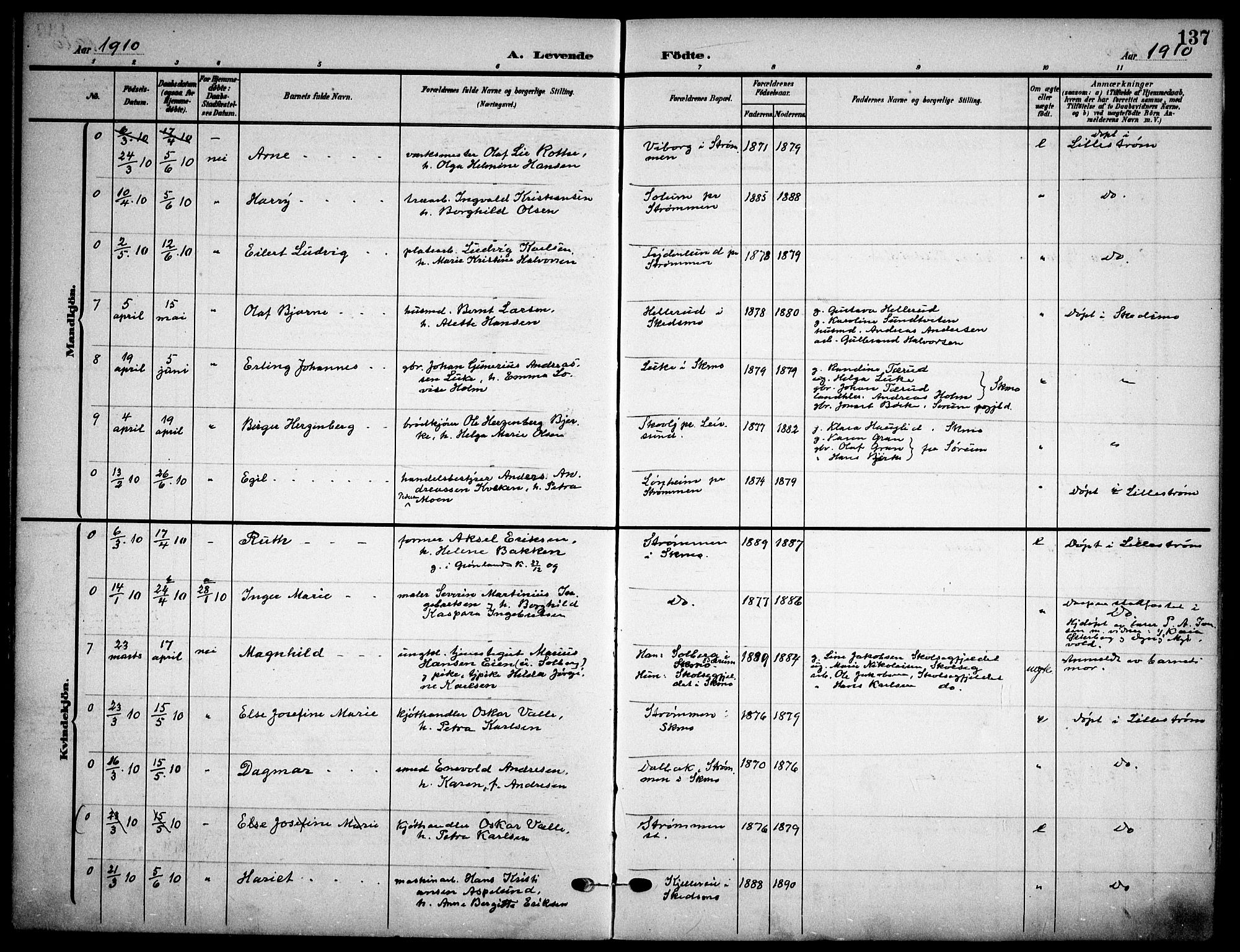 Skedsmo prestekontor Kirkebøker, AV/SAO-A-10033a/F/Fa/L0015: Parish register (official) no. I 15, 1902-1917, p. 137