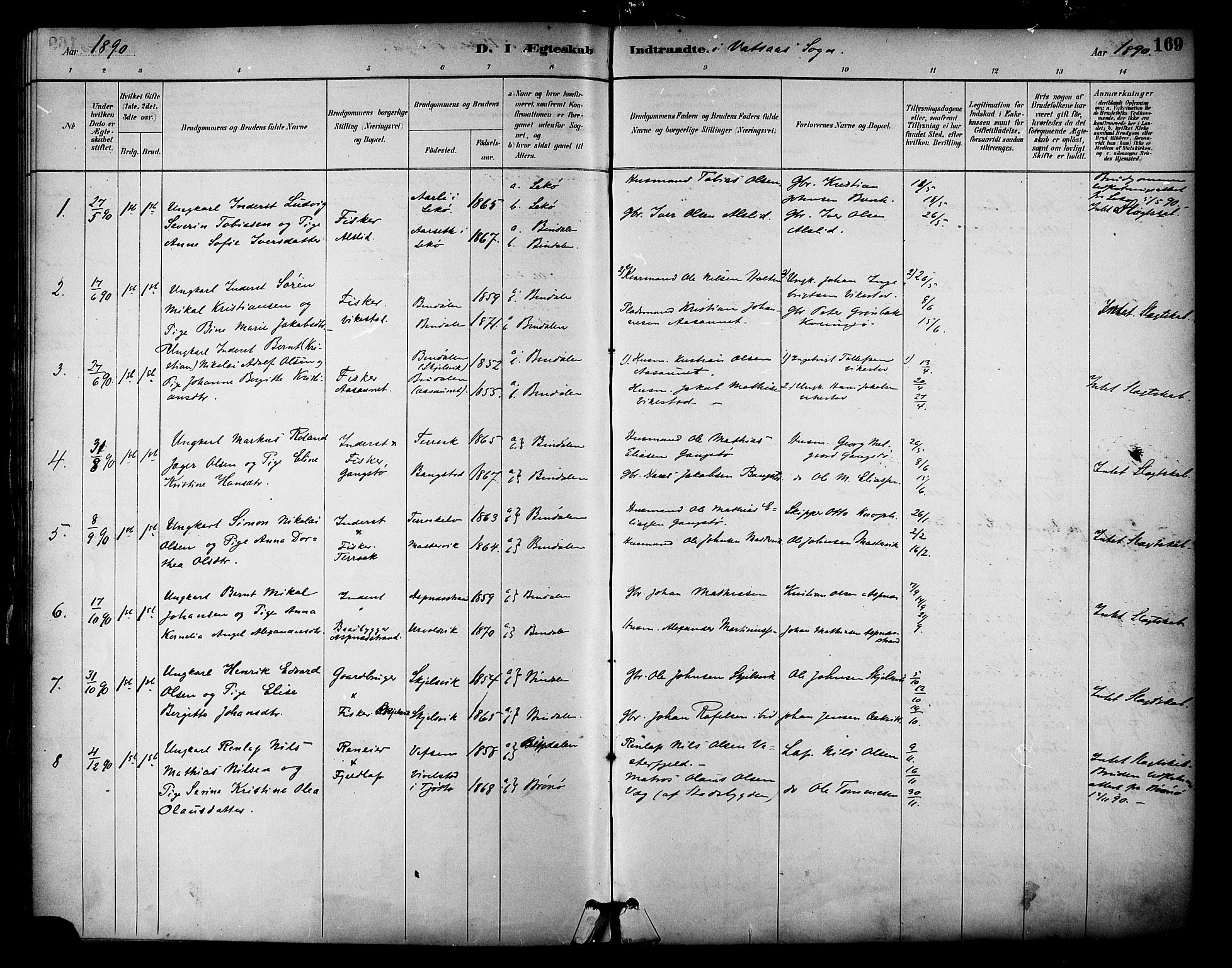 Ministerialprotokoller, klokkerbøker og fødselsregistre - Nordland, AV/SAT-A-1459/810/L0150: Parish register (official) no. 810A10 /1, 1884-1895, p. 169