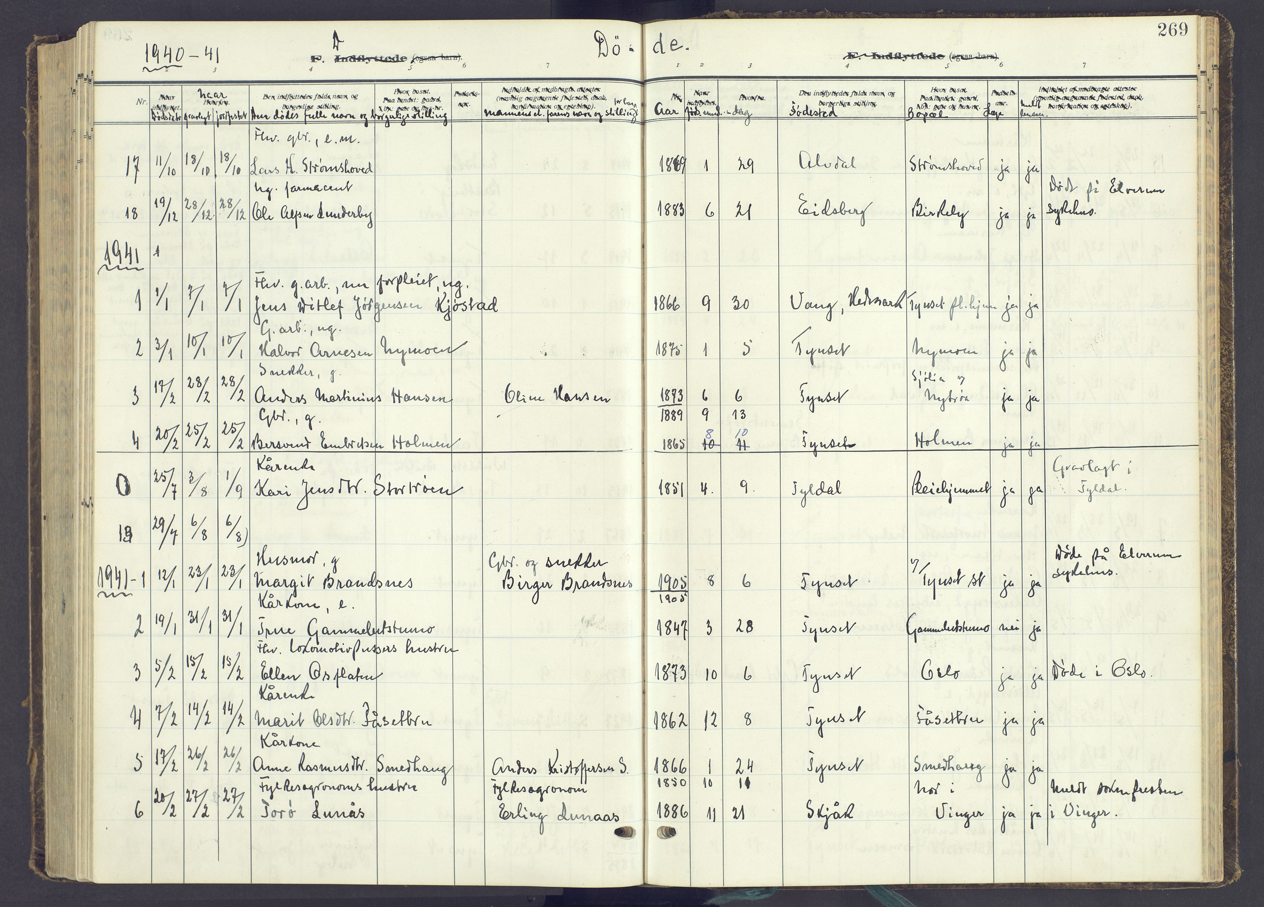 Tynset prestekontor, AV/SAH-PREST-058/H/Ha/Haa/L0027: Parish register (official) no. 27, 1930-1944, p. 269