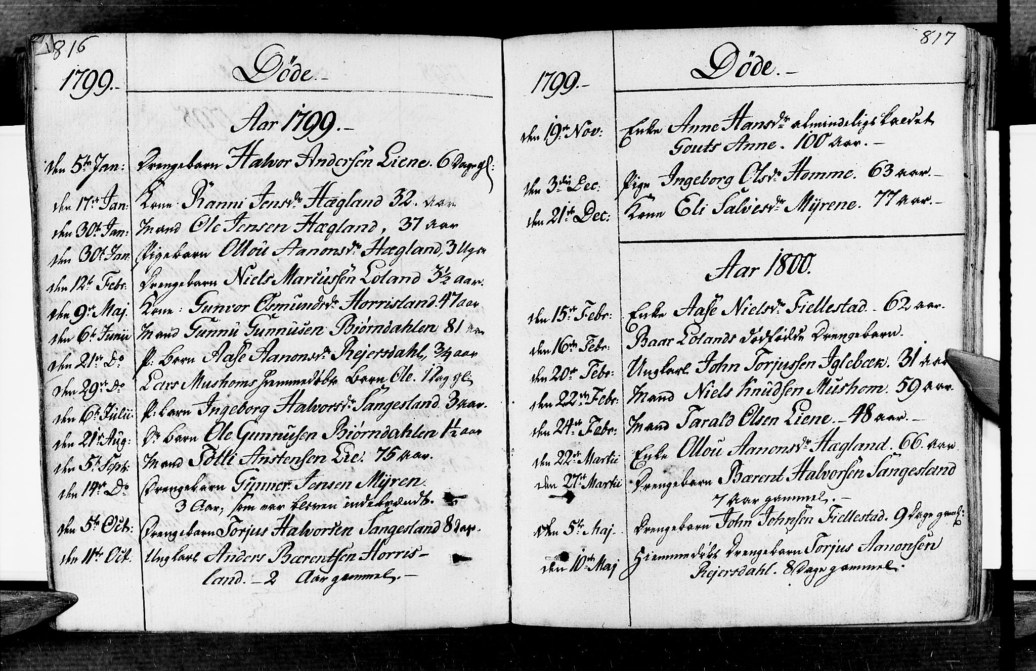 Vennesla sokneprestkontor, AV/SAK-1111-0045/Fa/Fac/L0002: Parish register (official) no. A 2, 1785-1834, p. 816-817