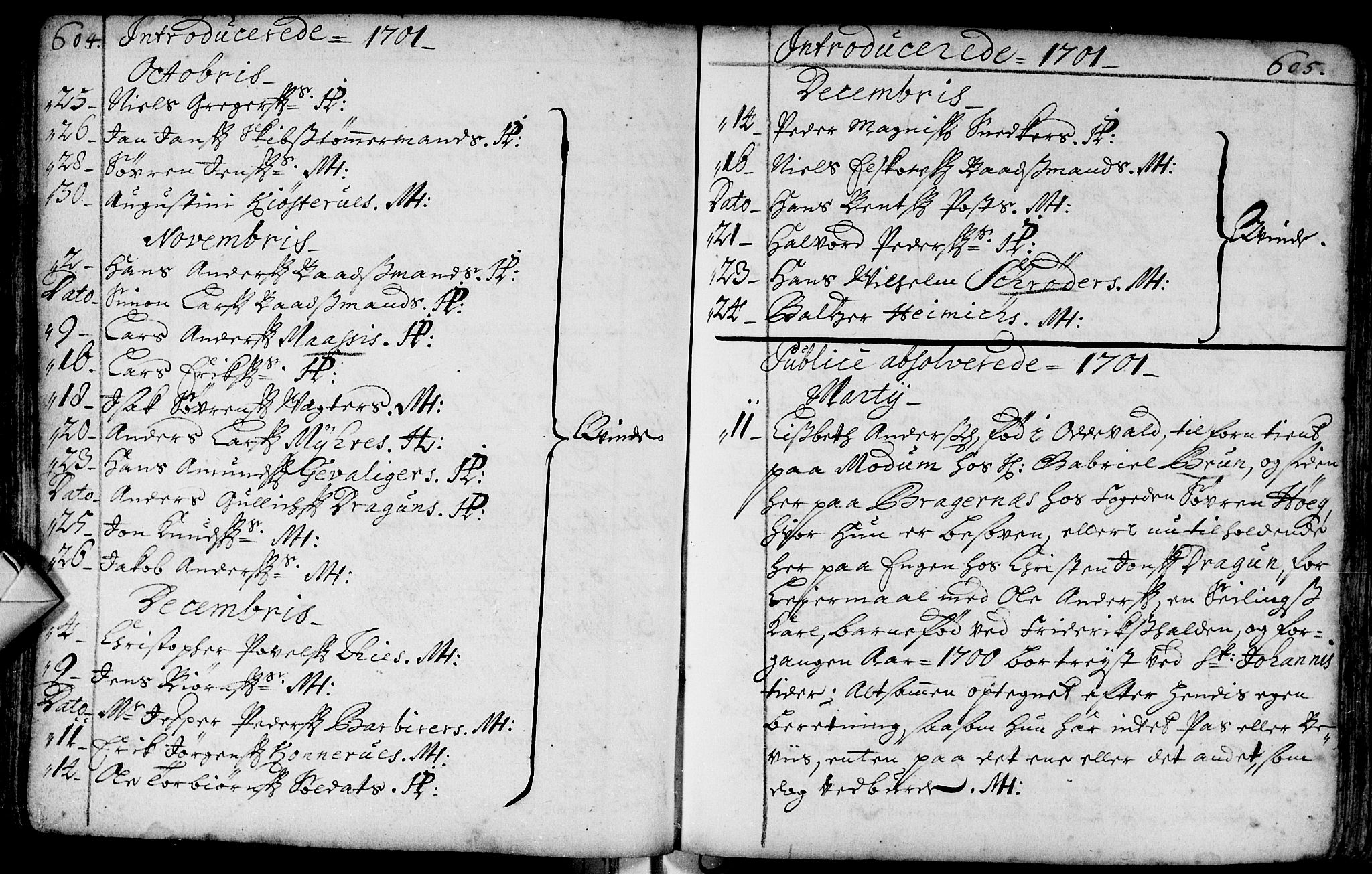 Bragernes kirkebøker, SAKO/A-6/F/Fa/L0002: Parish register (official) no. I 2, 1680-1705, p. 604-605