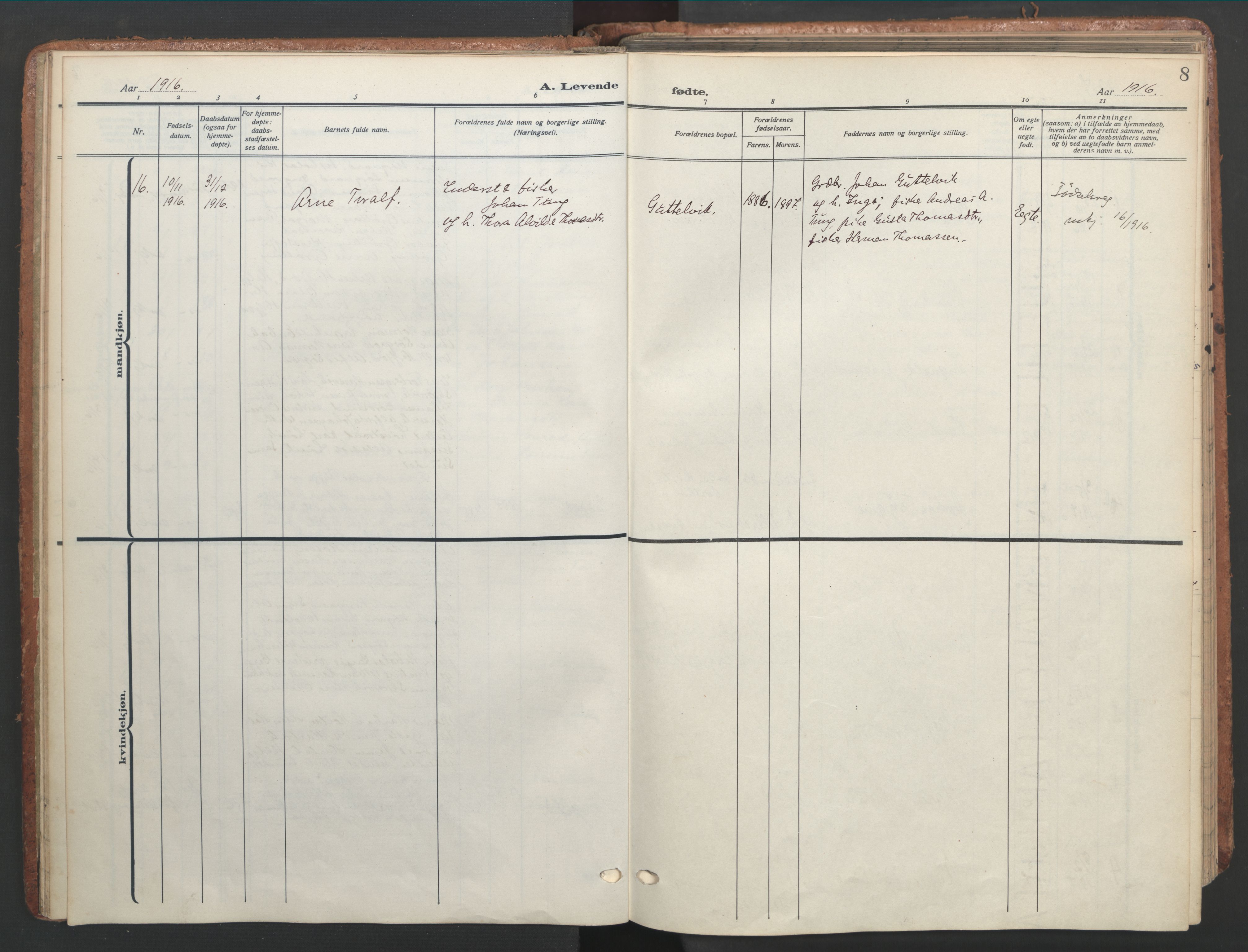 Ministerialprotokoller, klokkerbøker og fødselsregistre - Sør-Trøndelag, SAT/A-1456/656/L0694: Parish register (official) no. 656A03, 1914-1931, p. 8