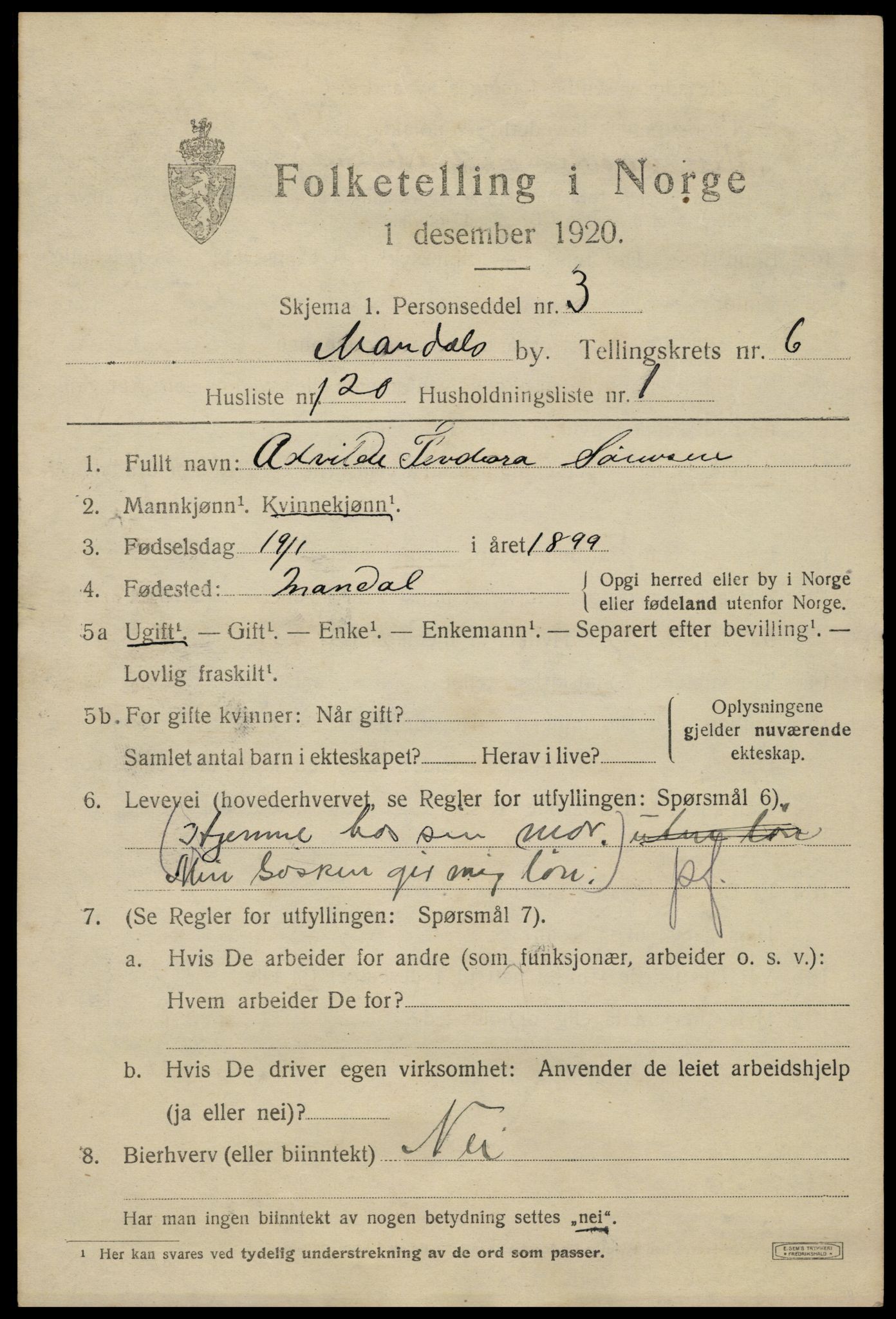 SAK, 1920 census for Mandal, 1920, p. 10335