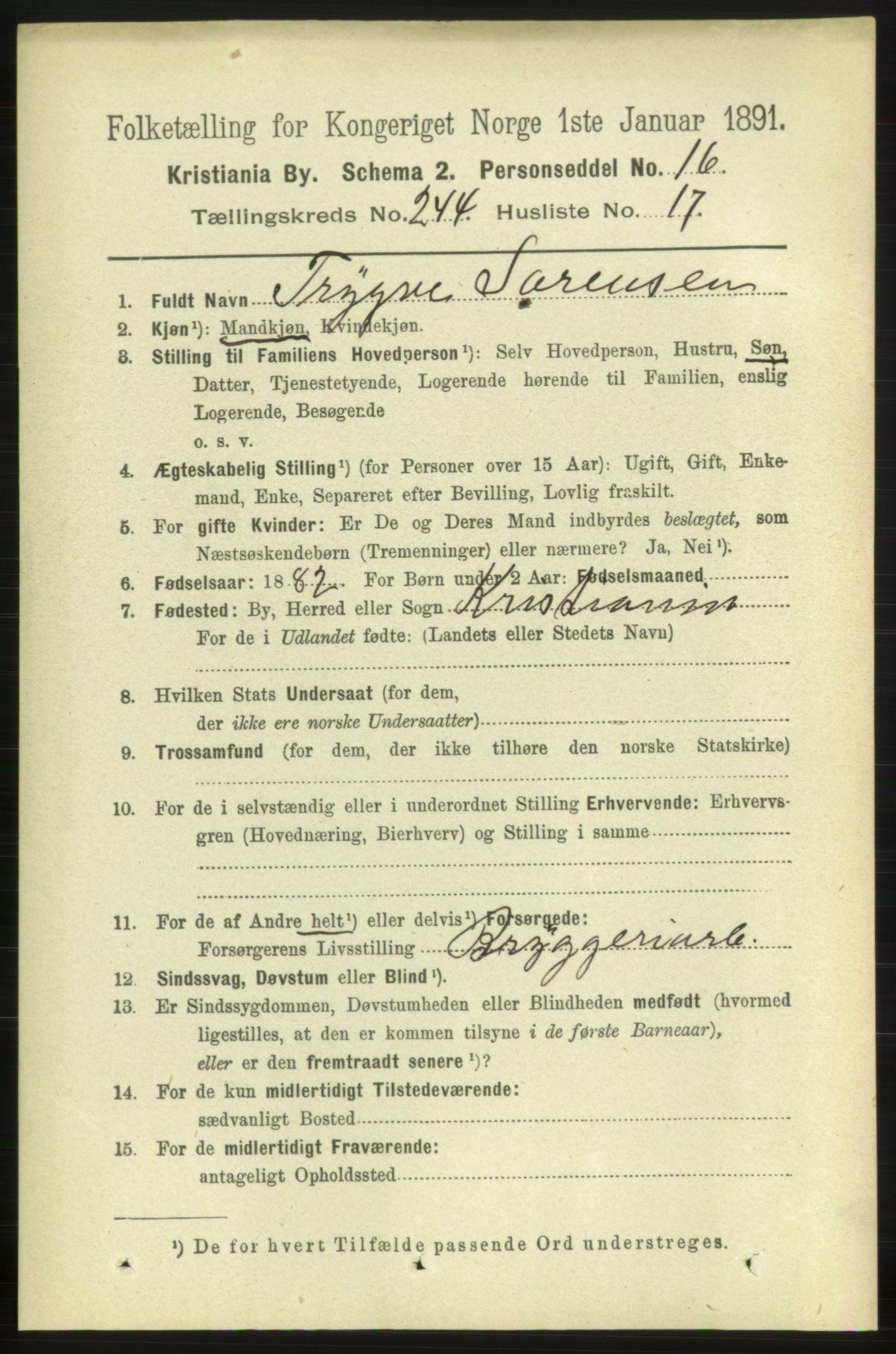 RA, 1891 census for 0301 Kristiania, 1891, p. 148925