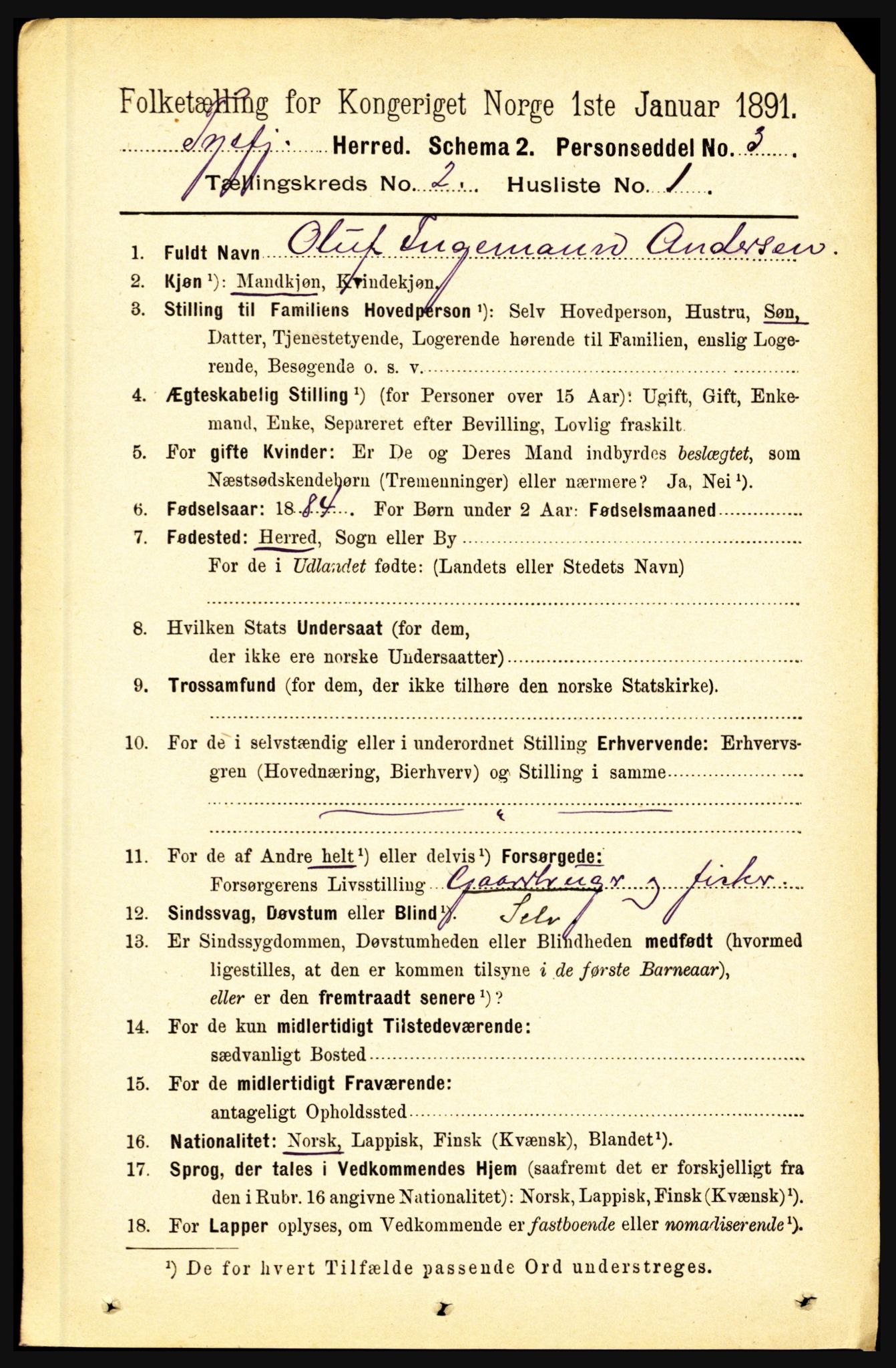 RA, 1891 census for 1850 Tysfjord, 1891, p. 561