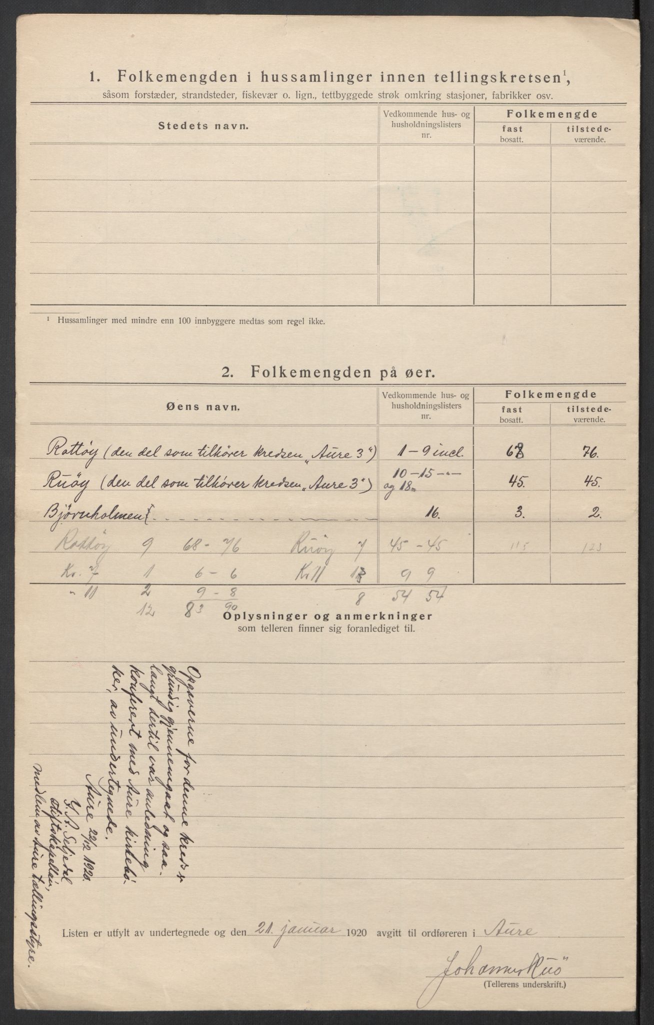 SAT, 1920 census for Aure, 1920, p. 16