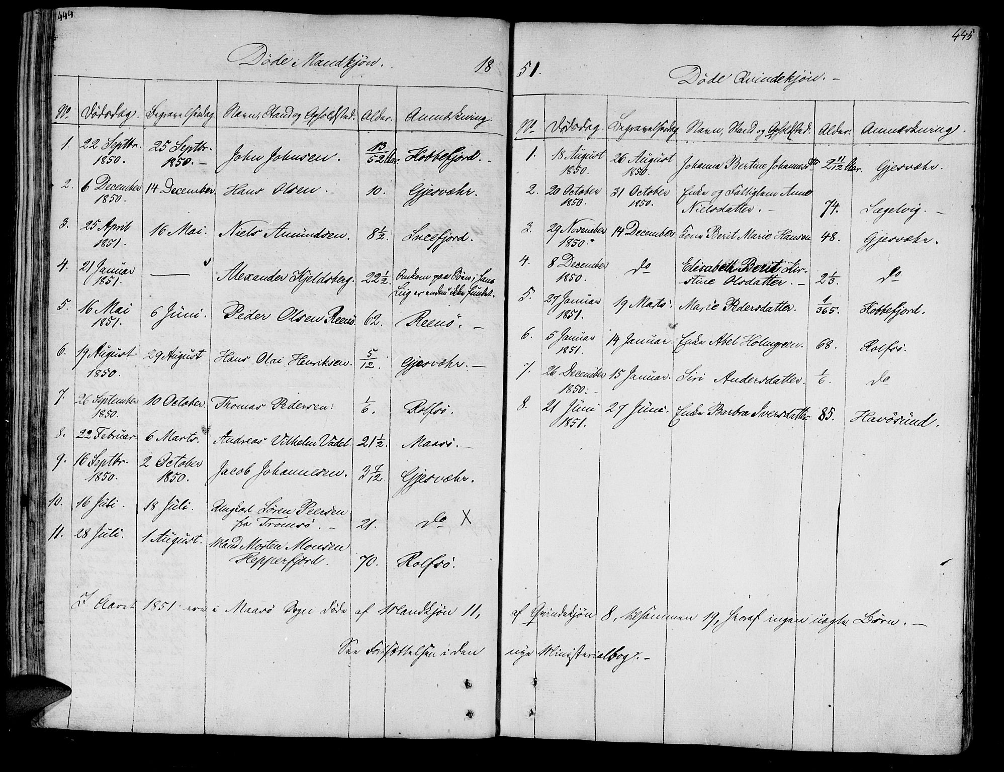 Måsøy sokneprestkontor, SATØ/S-1348/H/Ha/L0001kirke: Parish register (official) no. 1, 1806-1851, p. 444-445