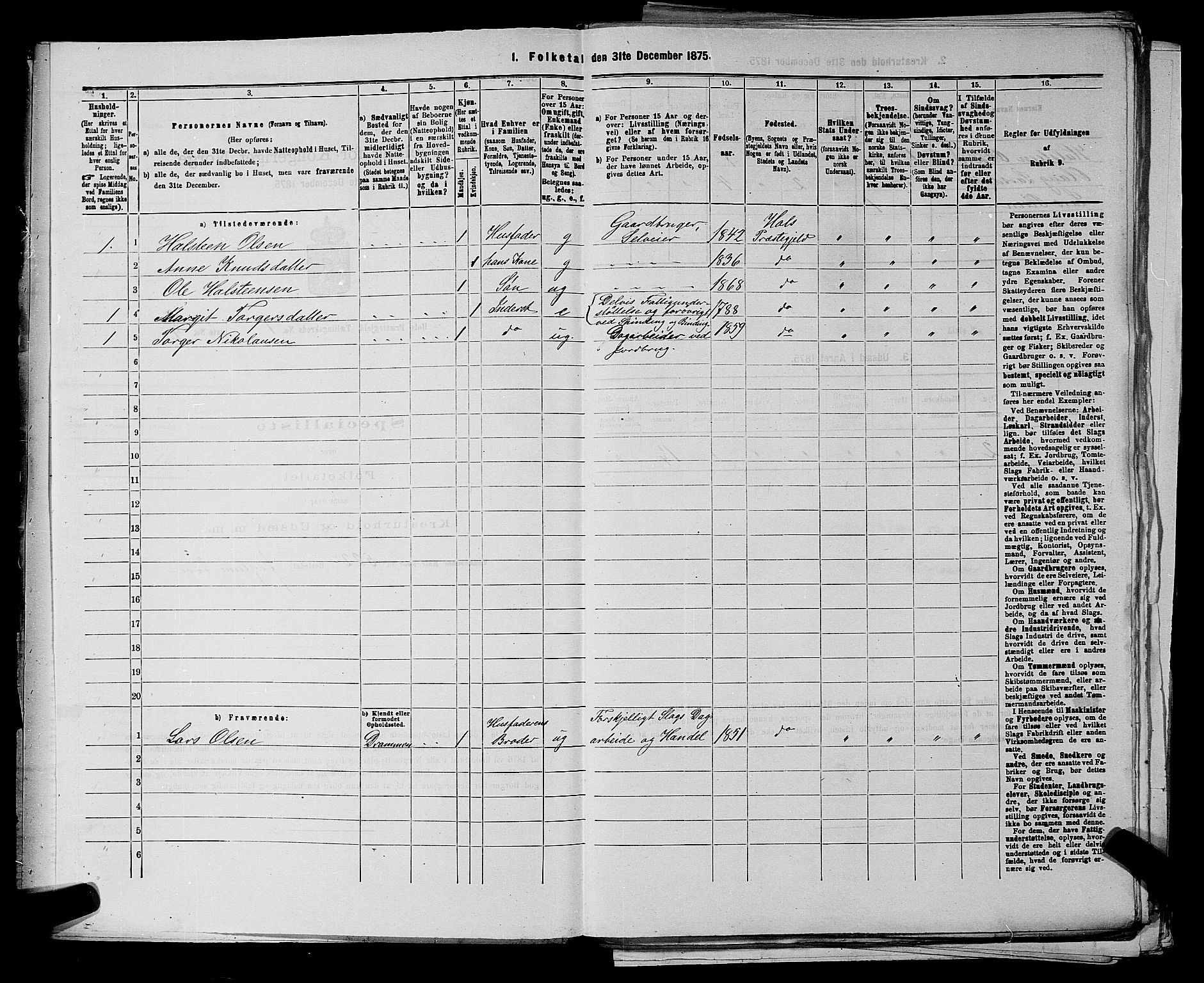 SAKO, 1875 census for 0620P Hol, 1875, p. 42