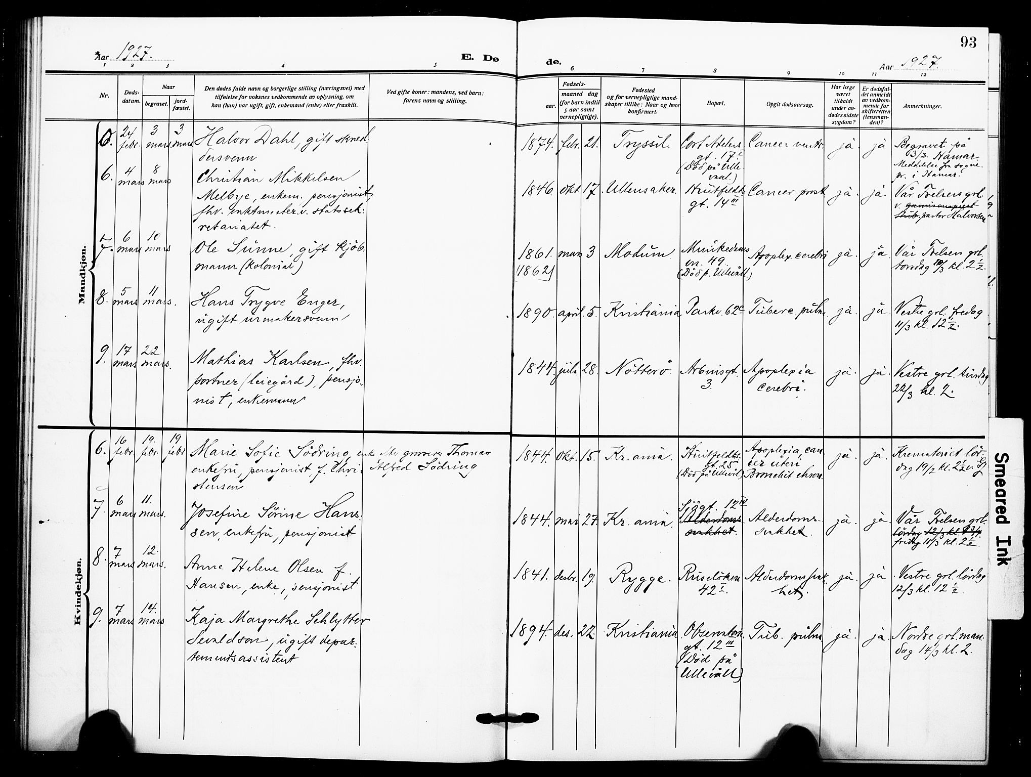 Johannes prestekontor Kirkebøker, AV/SAO-A-10852/F/Fa/L0012: Parish register (official) no. 12, 1918-1930, p. 93