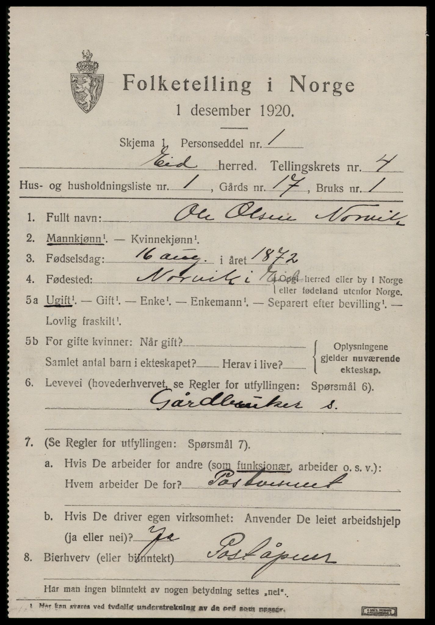 SAT, 1920 census for Eid, 1920, p. 981