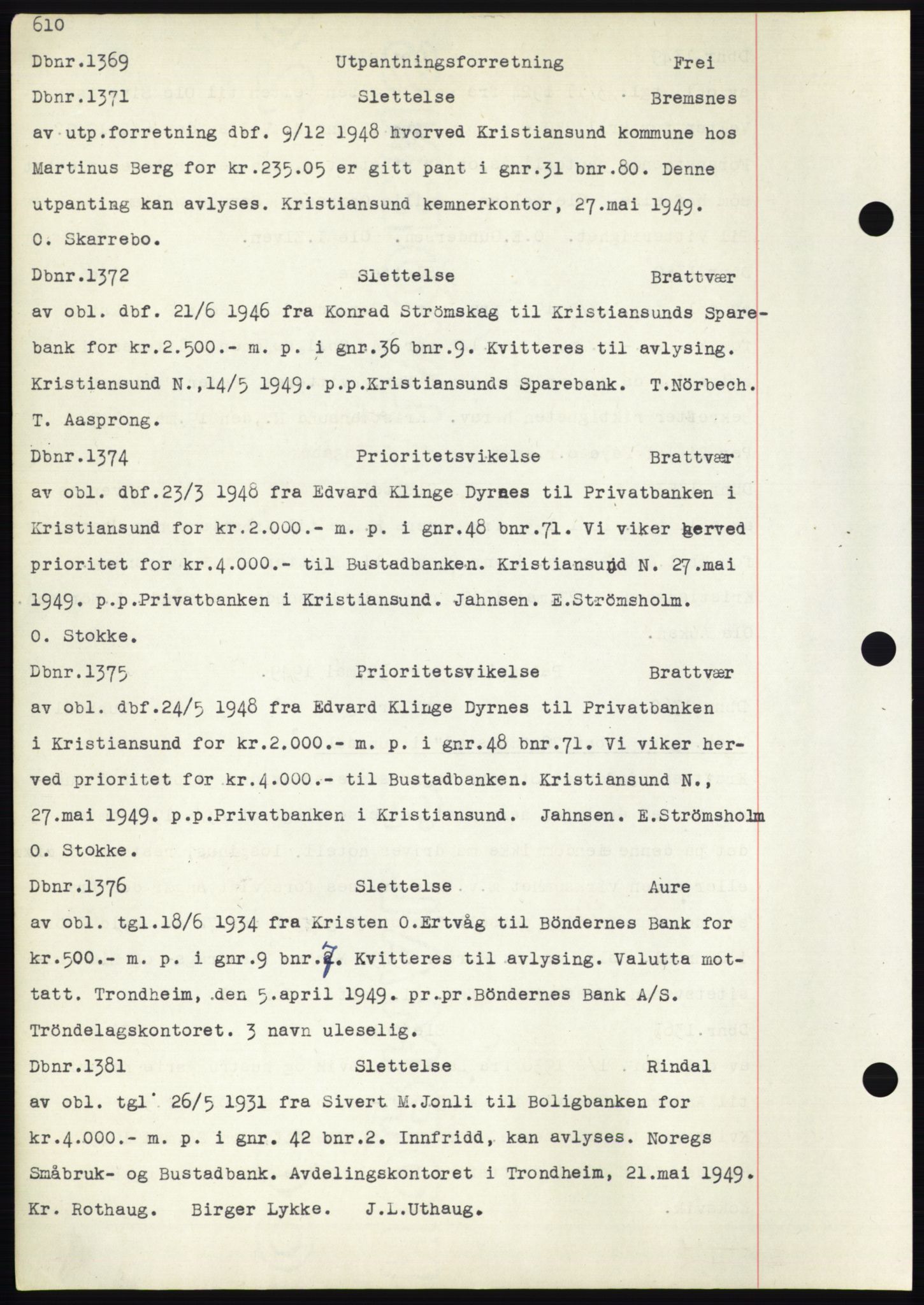 Nordmøre sorenskriveri, SAT/A-4132/1/2/2Ca: Mortgage book no. C82b, 1946-1951, Diary no: : 1369/1949