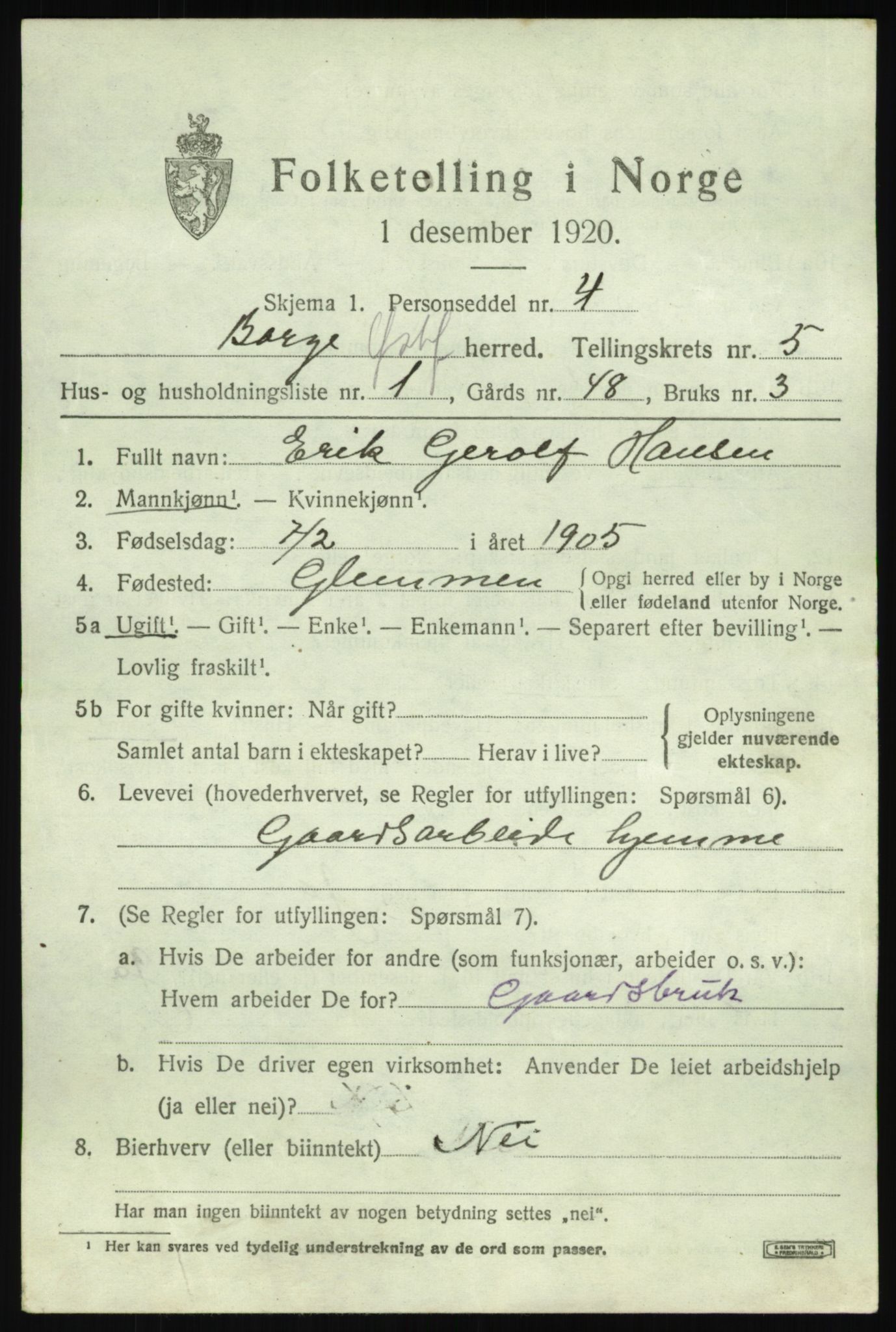 SAO, 1920 census for Borge, 1920, p. 11915