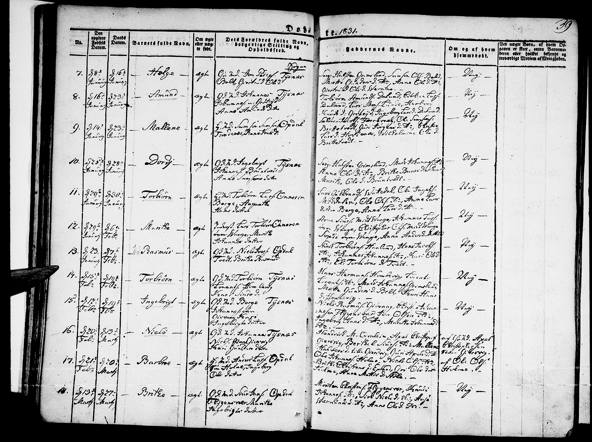 Tysnes sokneprestembete, SAB/A-78601/H/Haa: Parish register (official) no. A 8, 1826-1837, p. 39