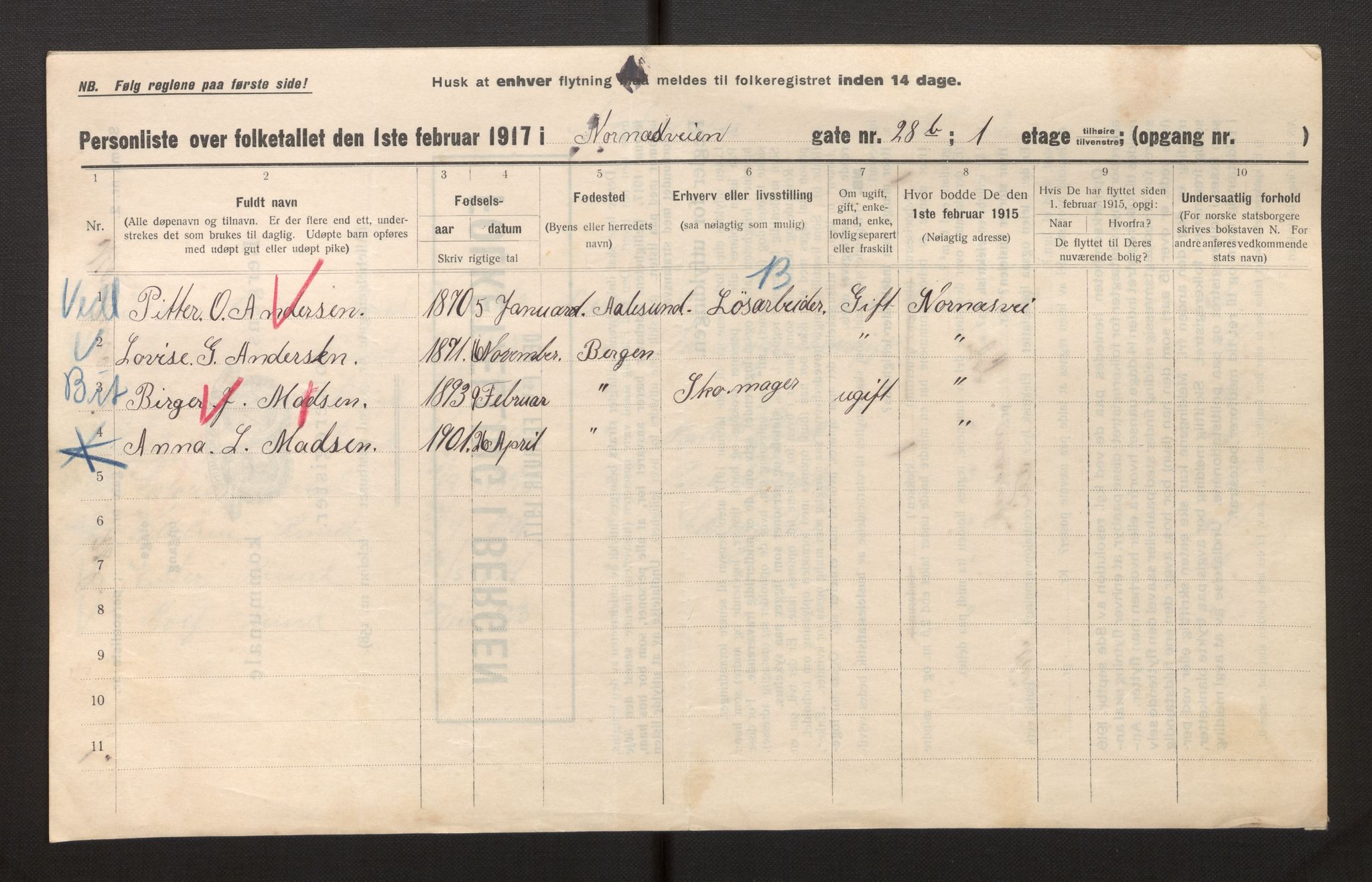 SAB, Municipal Census 1917 for Bergen, 1917, p. 27073
