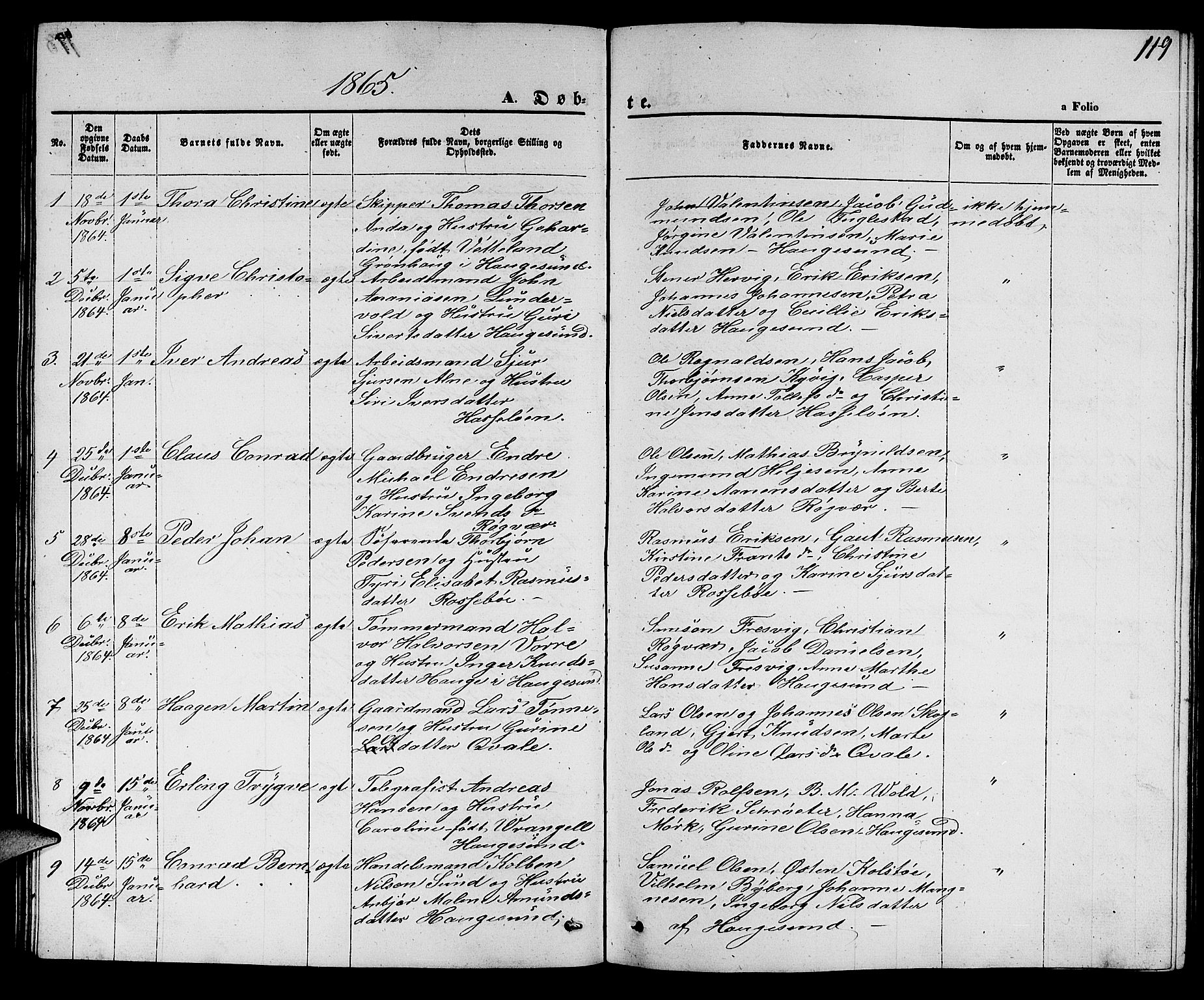 Torvastad sokneprestkontor, AV/SAST-A -101857/H/Ha/Hab/L0006: Parish register (copy) no. B 6, 1858-1867, p. 119