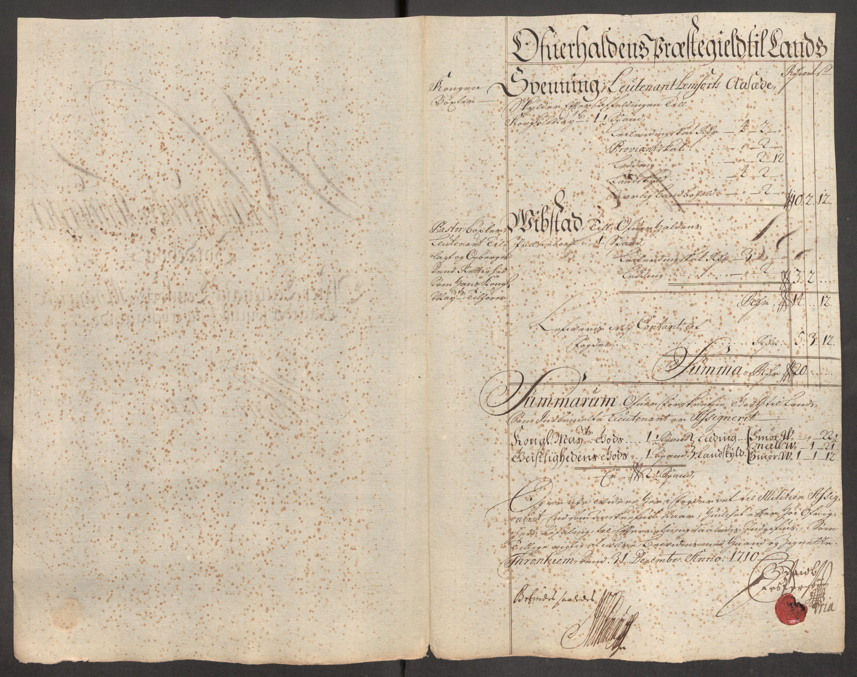 Rentekammeret inntil 1814, Reviderte regnskaper, Fogderegnskap, RA/EA-4092/R64/L4431: Fogderegnskap Namdal, 1709-1710, p. 423