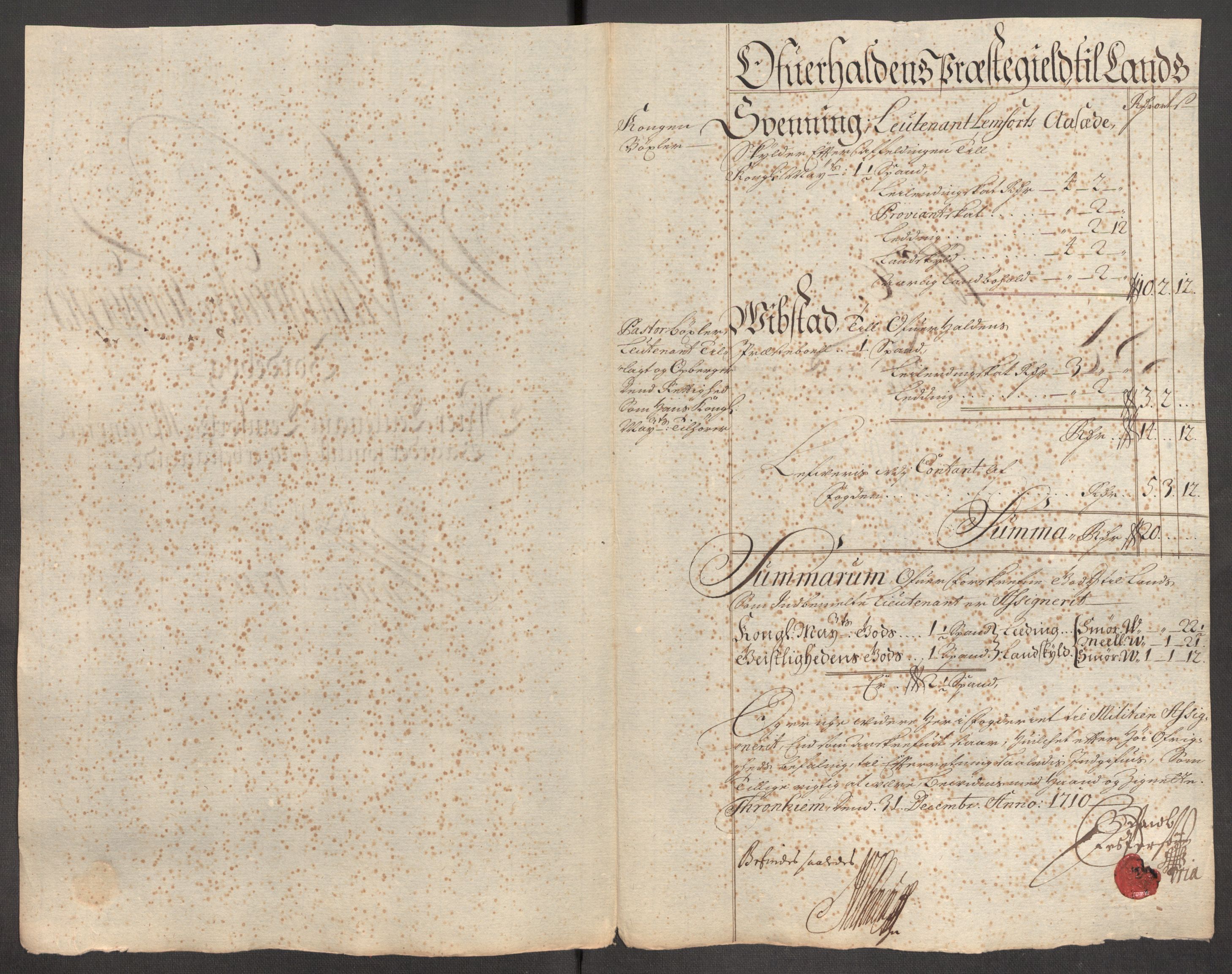 Rentekammeret inntil 1814, Reviderte regnskaper, Fogderegnskap, AV/RA-EA-4092/R64/L4431: Fogderegnskap Namdal, 1709-1710, p. 423