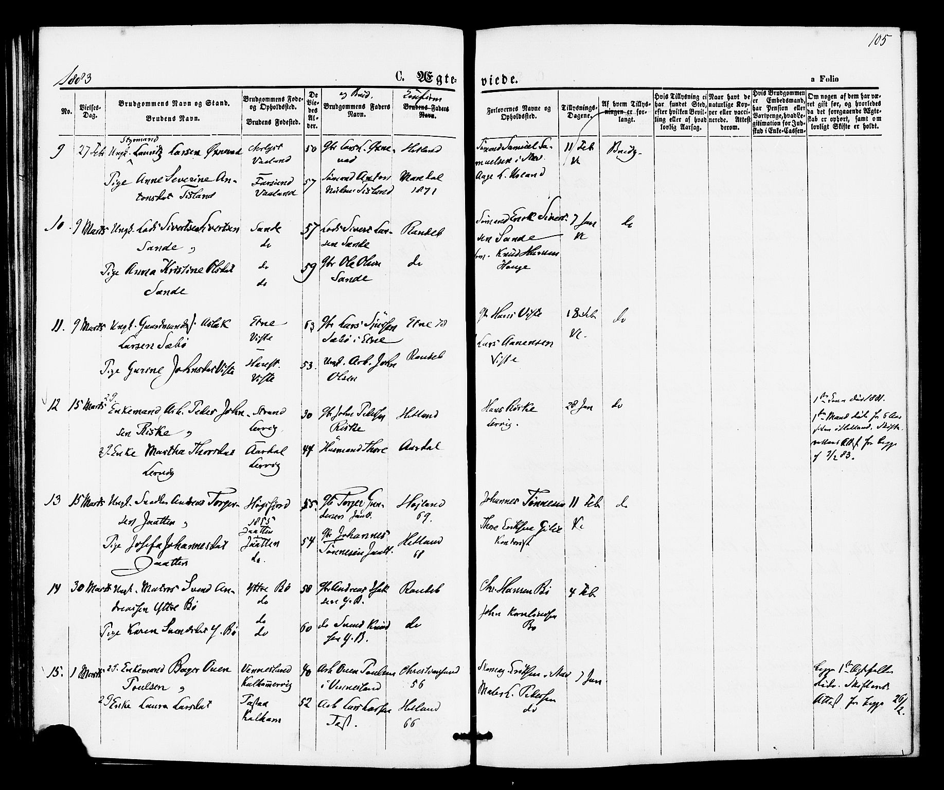 Hetland sokneprestkontor, AV/SAST-A-101826/30/30BA/L0005: Parish register (official) no. A 5, 1869-1884, p. 105