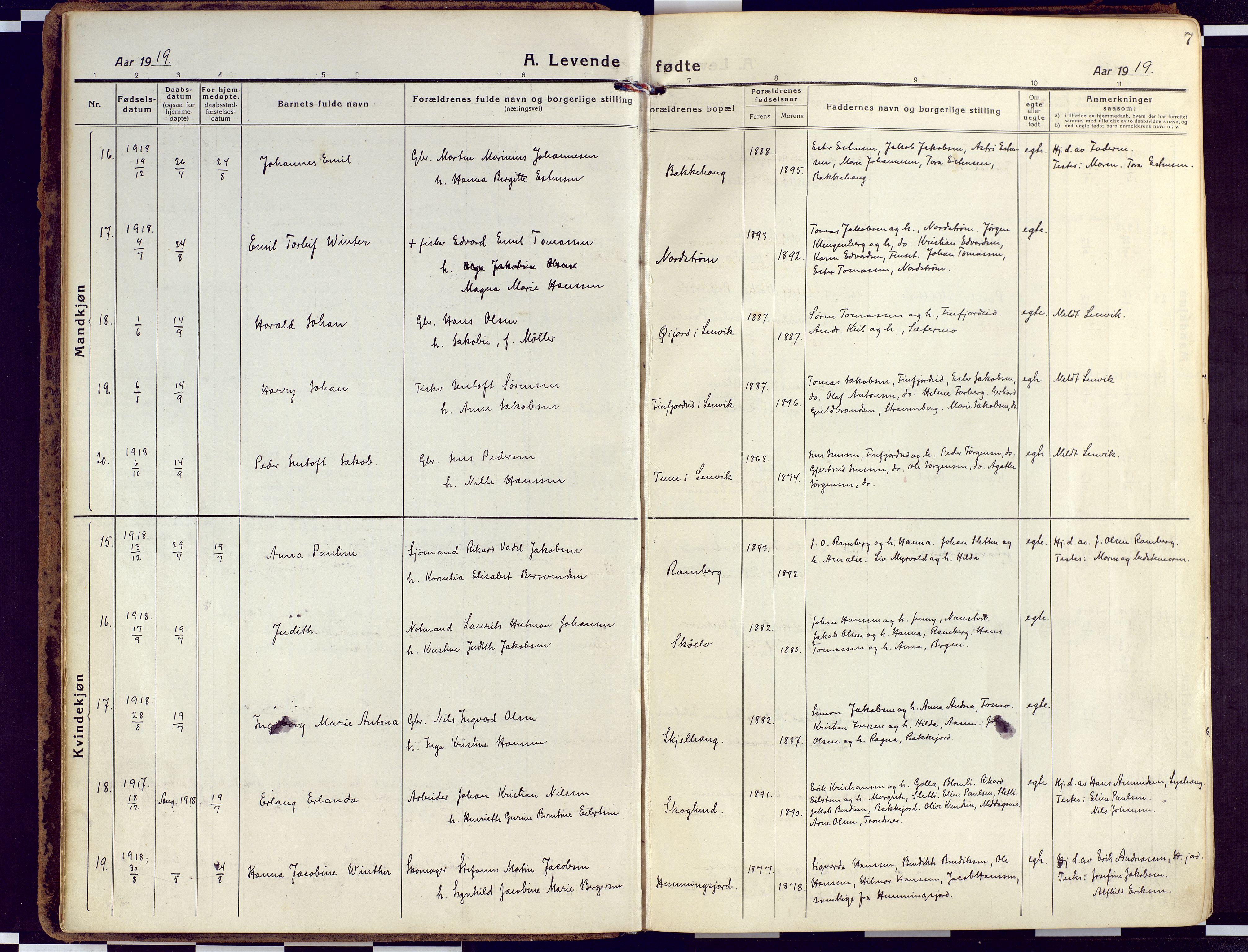 Tranøy sokneprestkontor, AV/SATØ-S-1313/I/Ia/Iaa/L0015kirke: Parish register (official) no. 15, 1919-1928, p. 7