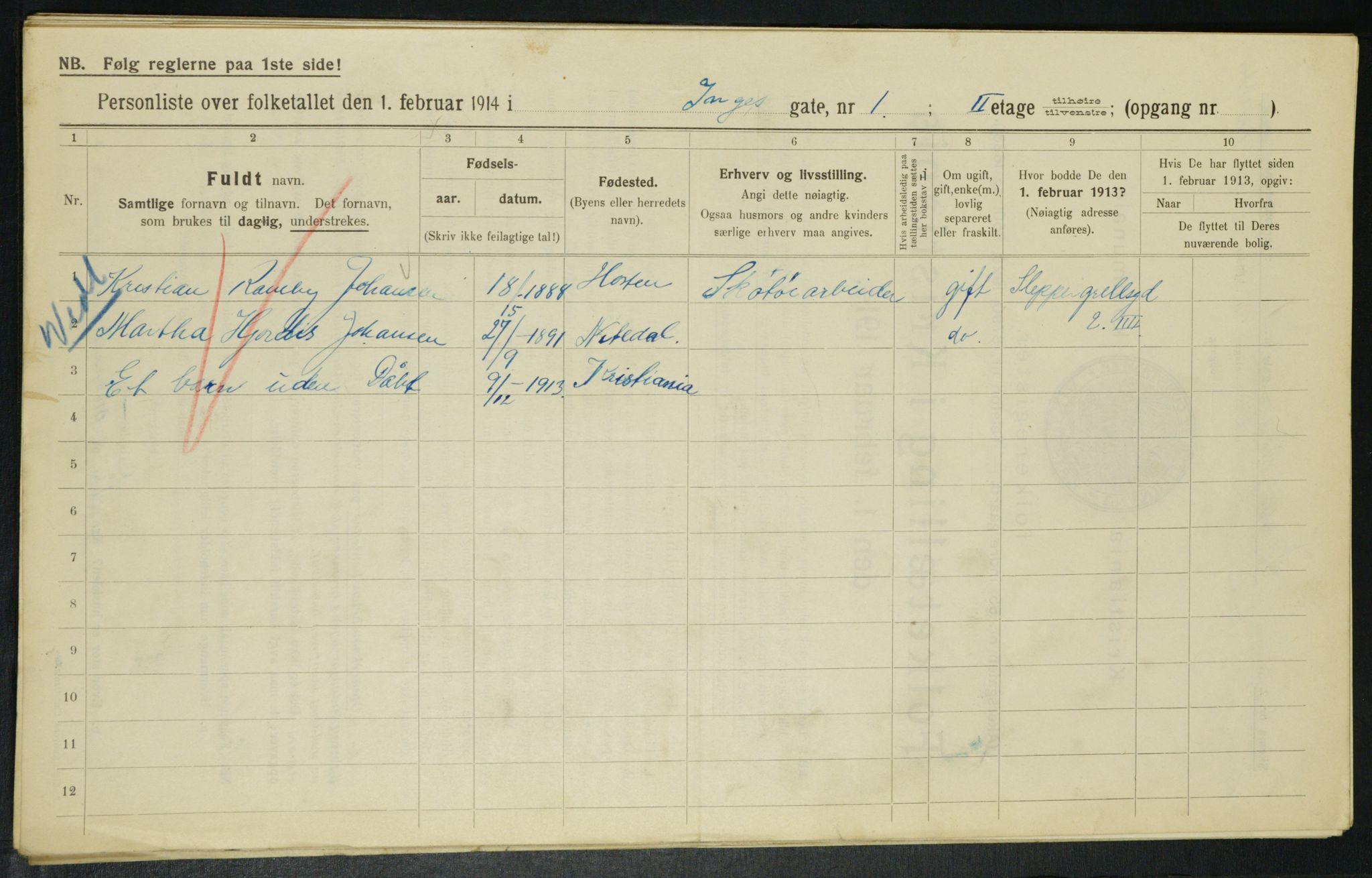 OBA, Municipal Census 1914 for Kristiania, 1914, p. 43932