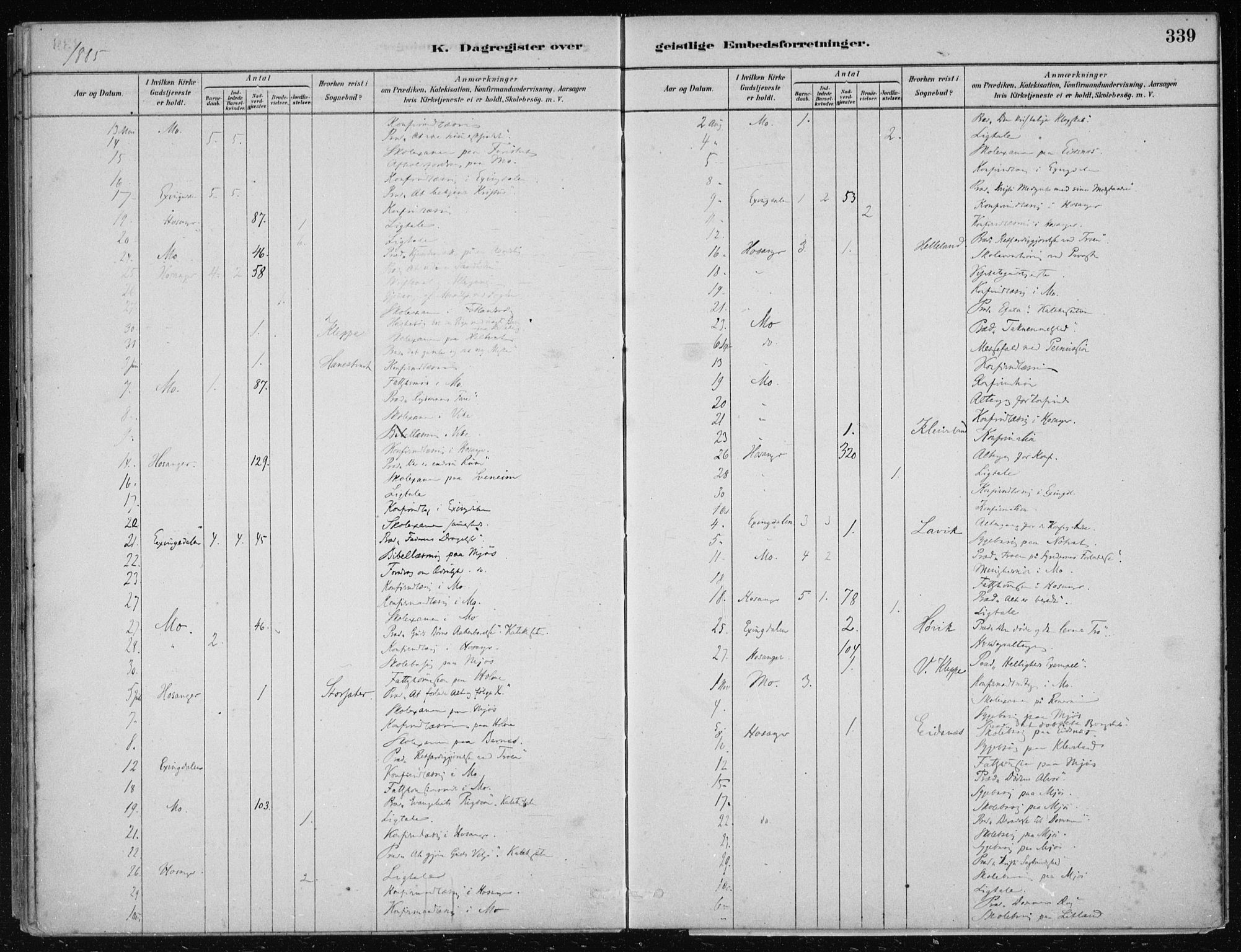 Hosanger sokneprestembete, AV/SAB-A-75801/H/Haa: Parish register (official) no. B  1, 1880-1896, p. 339