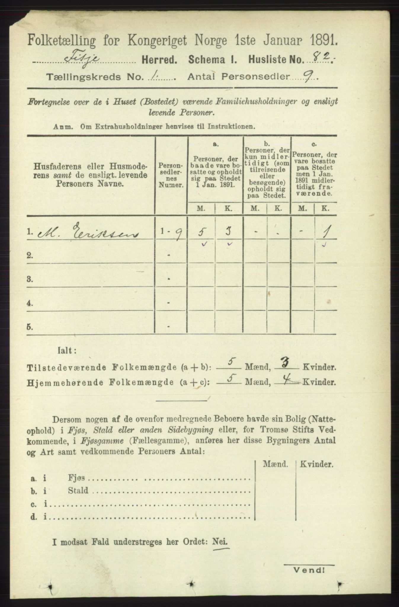 RA, 1891 census for 1222 Fitjar, 1891, p. 101