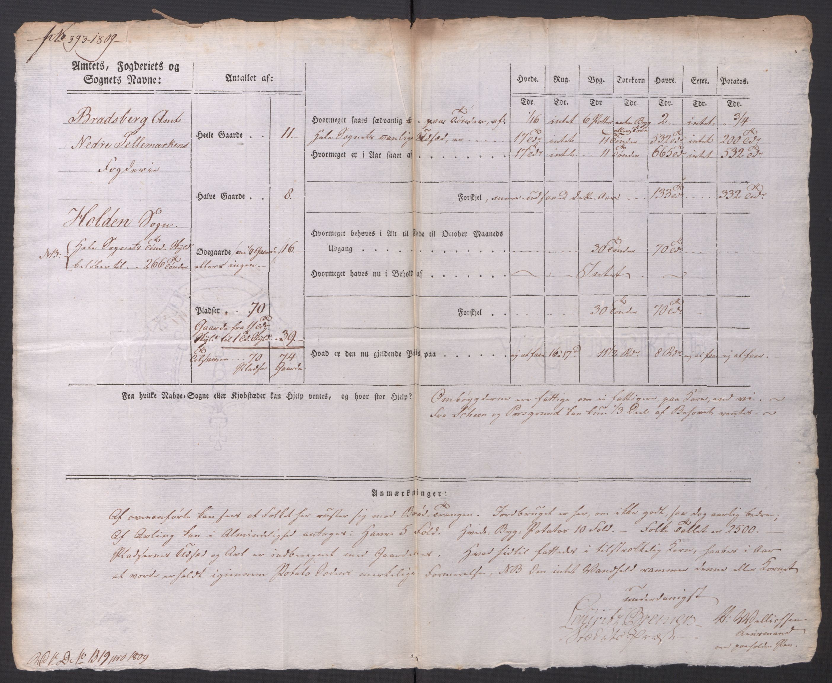 Regjeringskommisjonen 1807-1810, 1. kontor/byrå, AV/RA-EA-2871/Dd/L0014: Kornavl: De utfyldte skjemaer fra sognekommisjonene i Kristiania og Kristiansand stift, 1809, p. 245