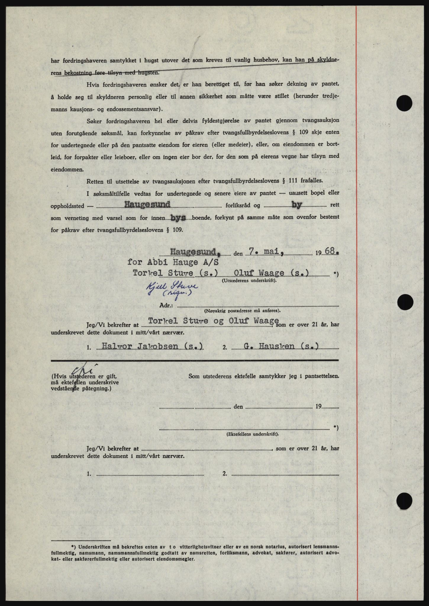 Haugesund tingrett, SAST/A-101415/01/II/IIC/L0058: Mortgage book no. B 58, 1967-1968, Diary no: : 1080/1968