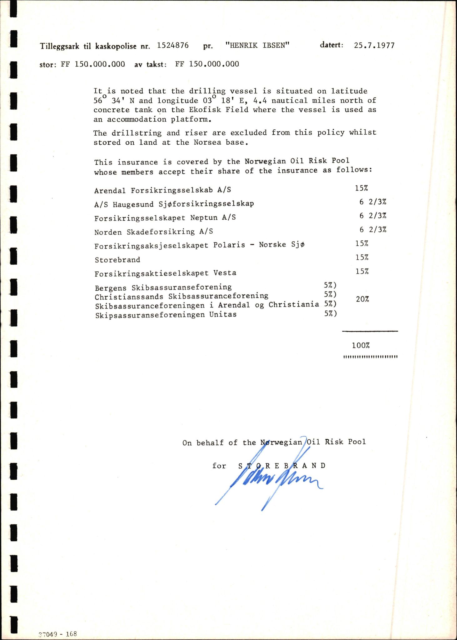 Pa 1503 - Stavanger Drilling AS, AV/SAST-A-101906/2/E/Ec/Eca/L0010: Forsikring, 1976-1983