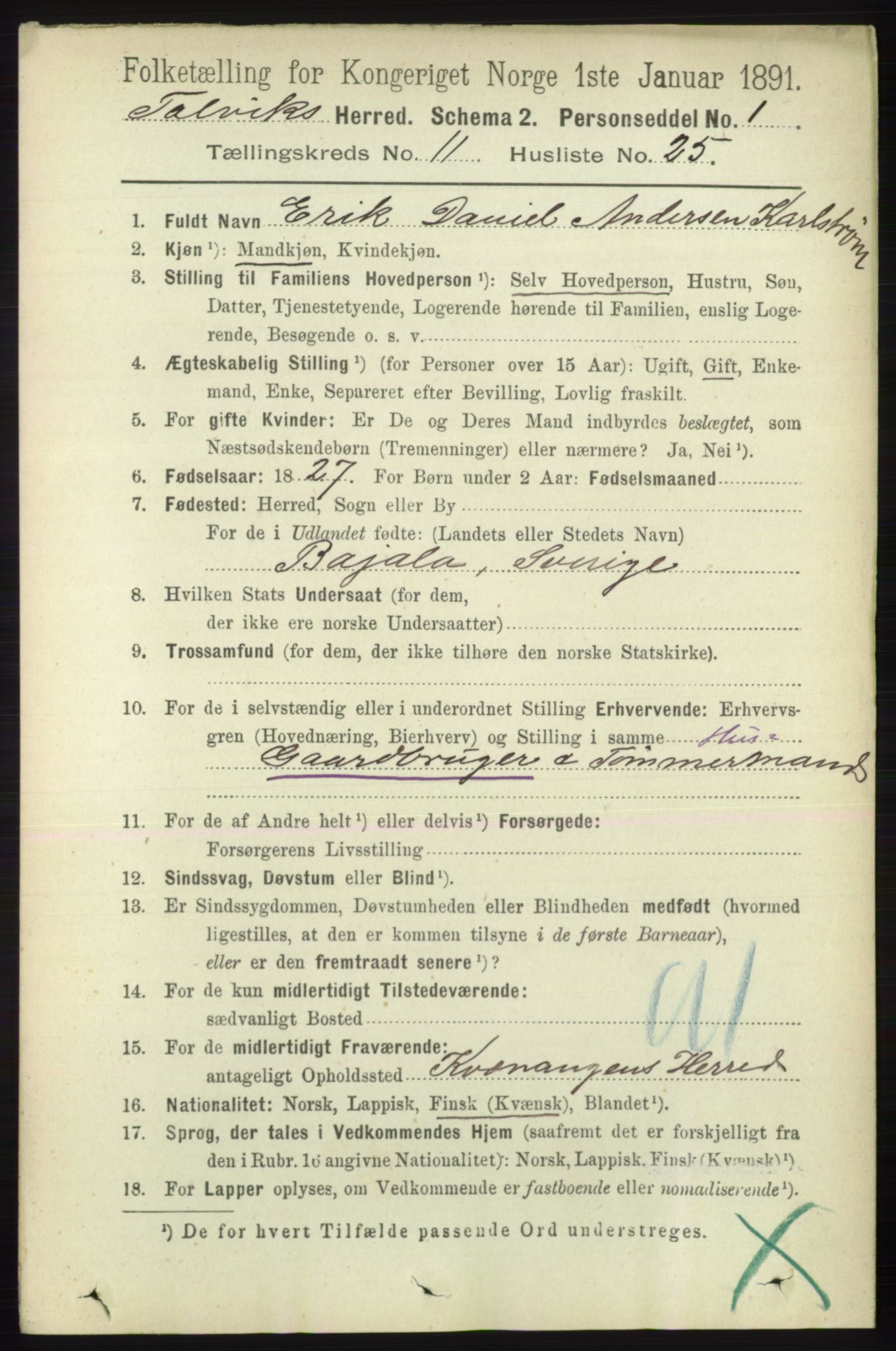 RA, 1891 census for 2013 Talvik, 1891, p. 2879